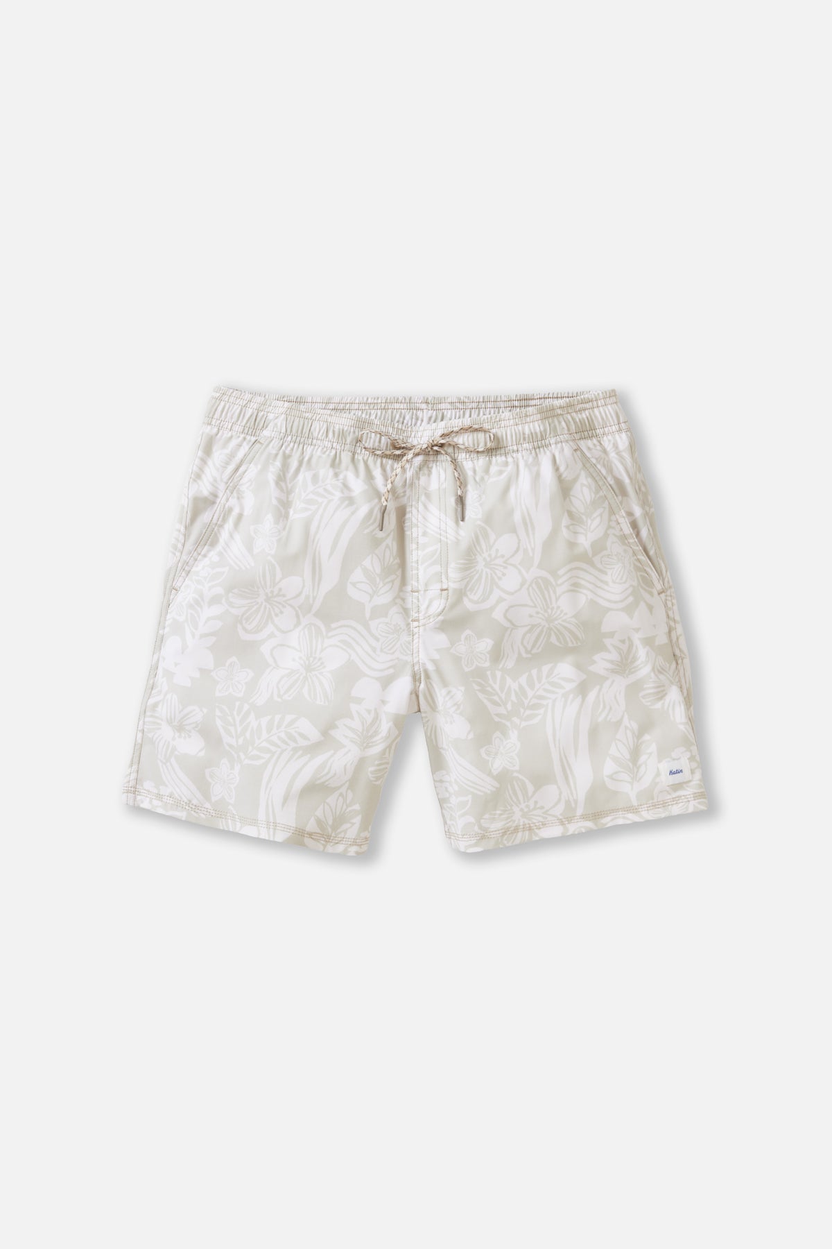 Beige shorts with a subtle pattern on a white background