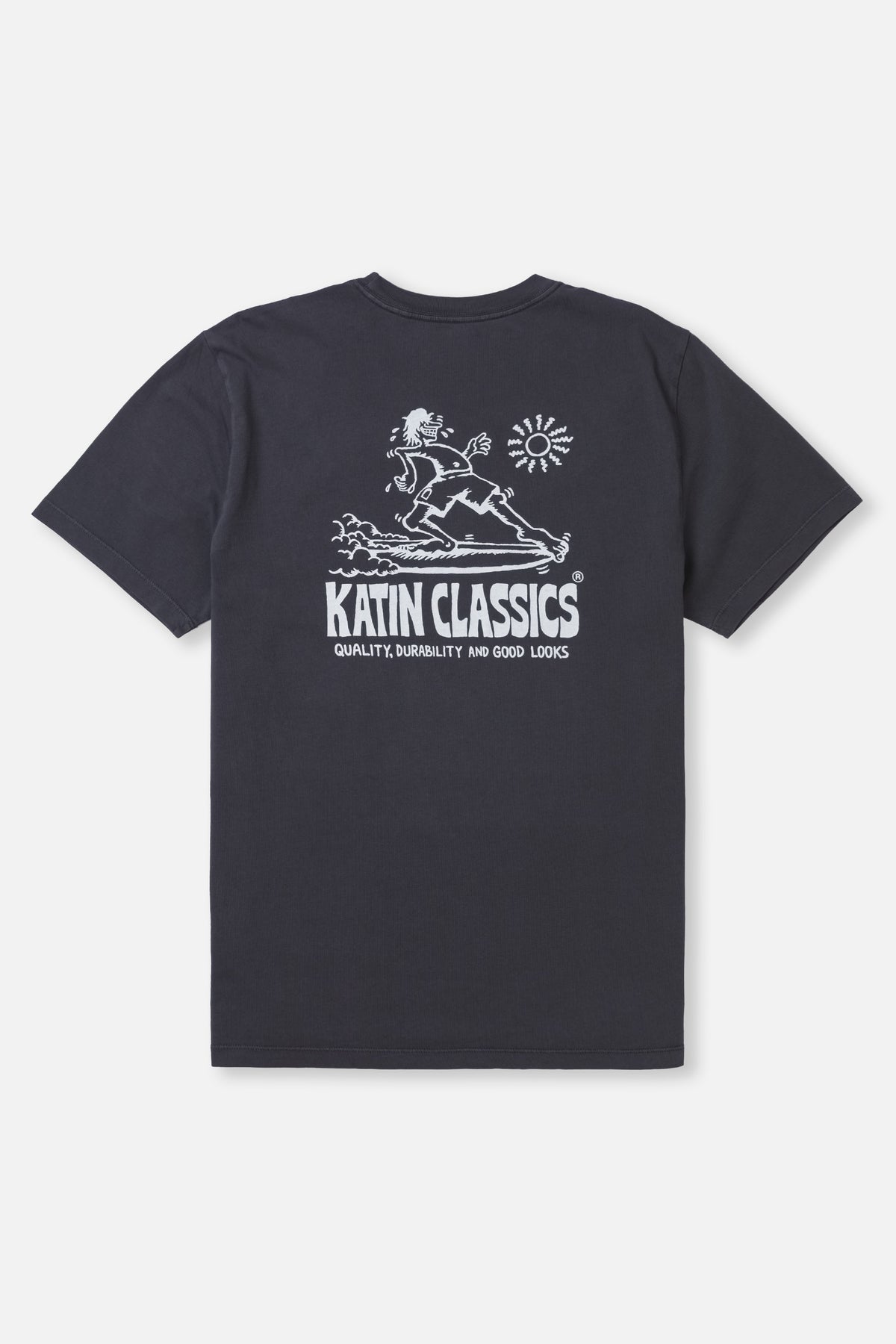 Polar Navy t-shirt with white graphic and text on a light gray background