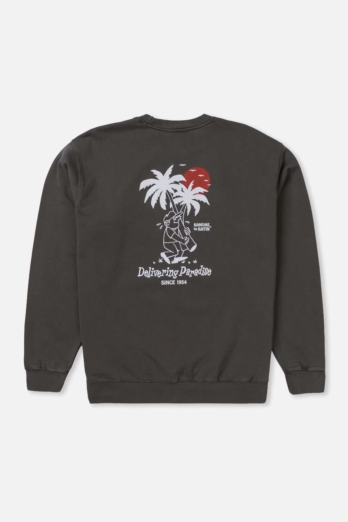 Black sweatshirt with a graphic design on the back against a white background