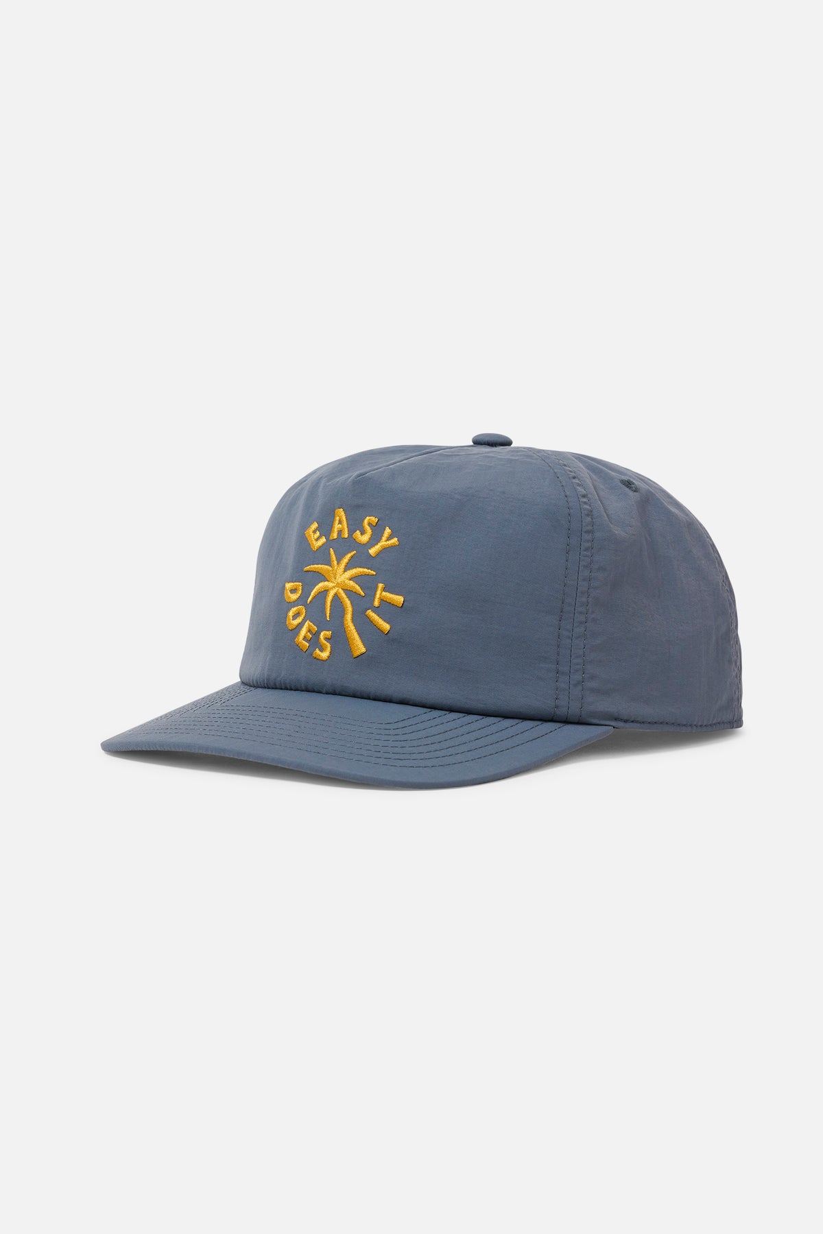 Blue cap with yellow logo on a white background
