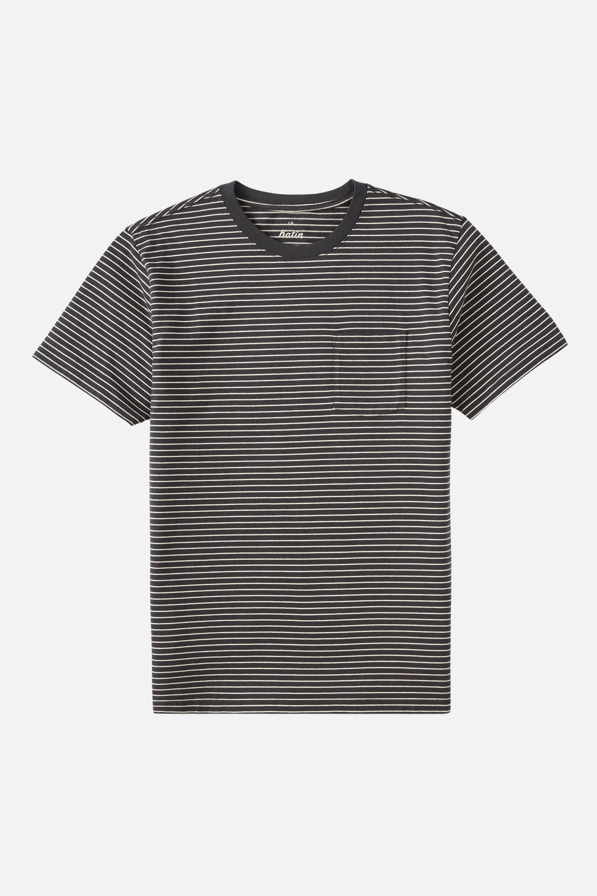 Black and white striped t-shirt on a white background
