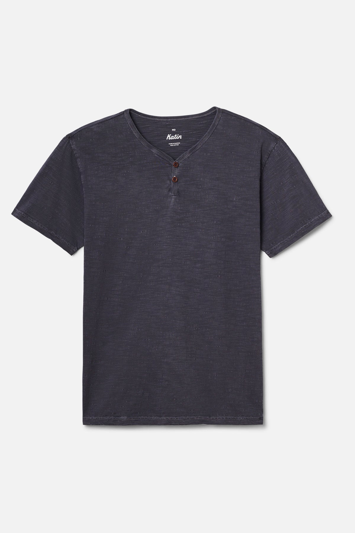 Navy henley shirt on a white background
