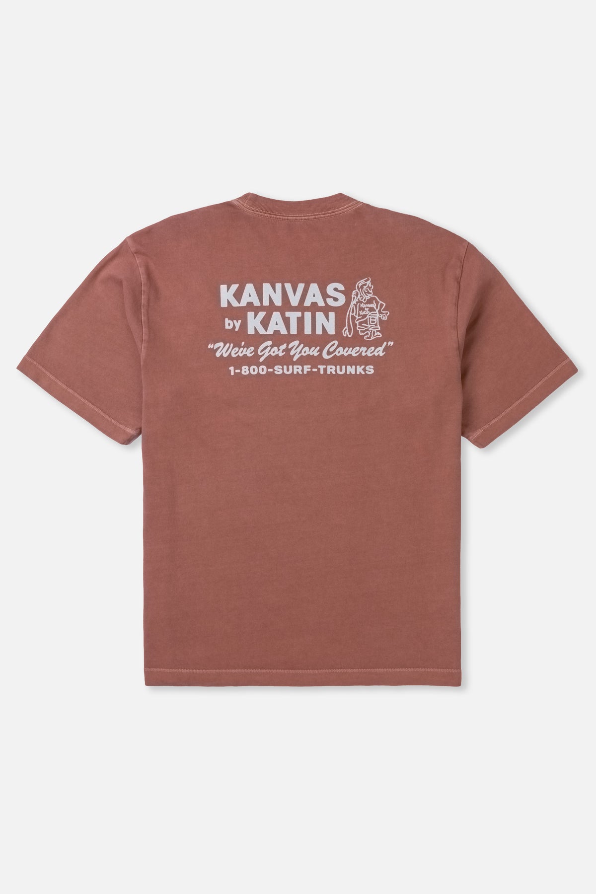 Brown t-shirt with 'Kanvas by Katin' branding on the back against a white background