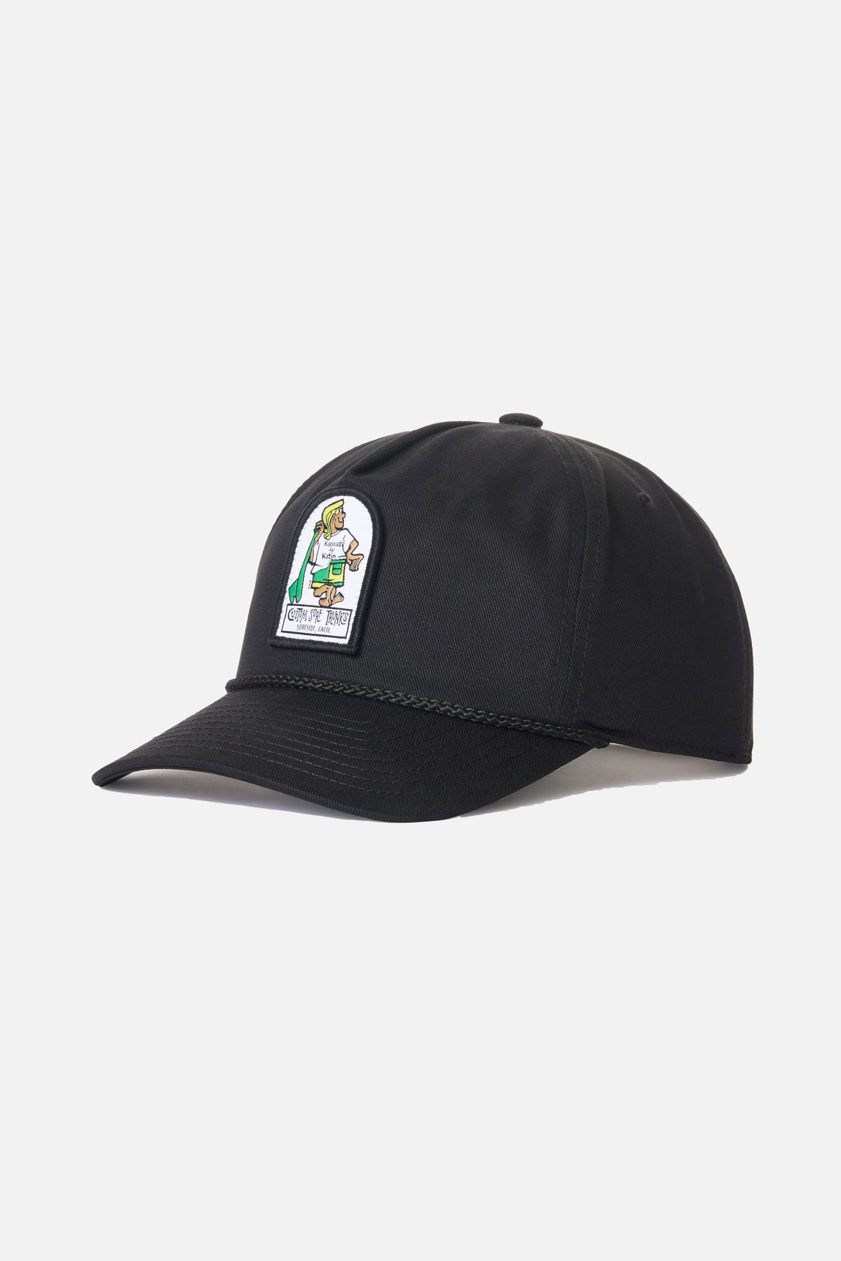 Black cap with a logo on a white background