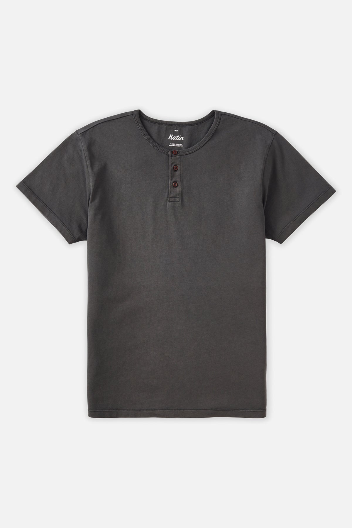 Black wash henley shirt on a white background