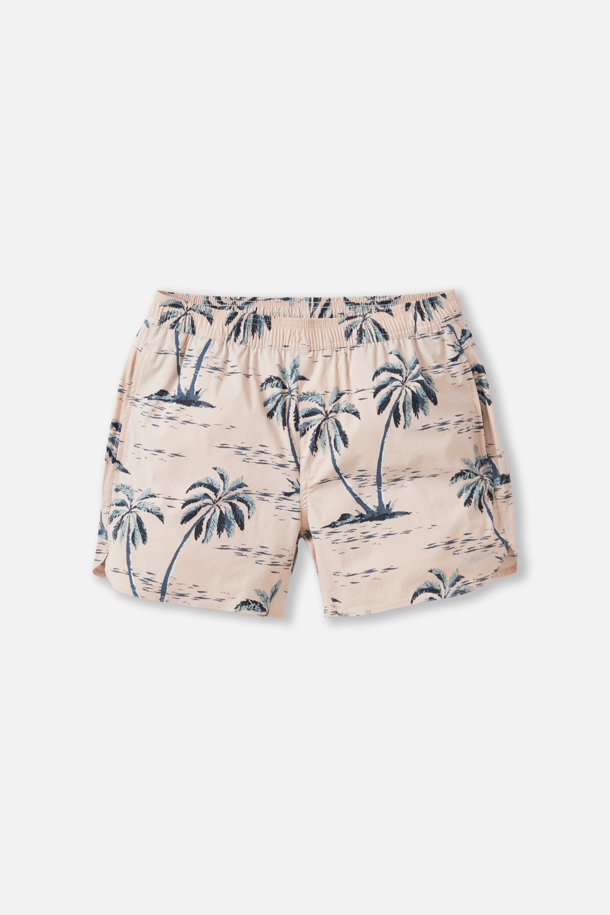 Beige shorts with palm tree pattern on a white background