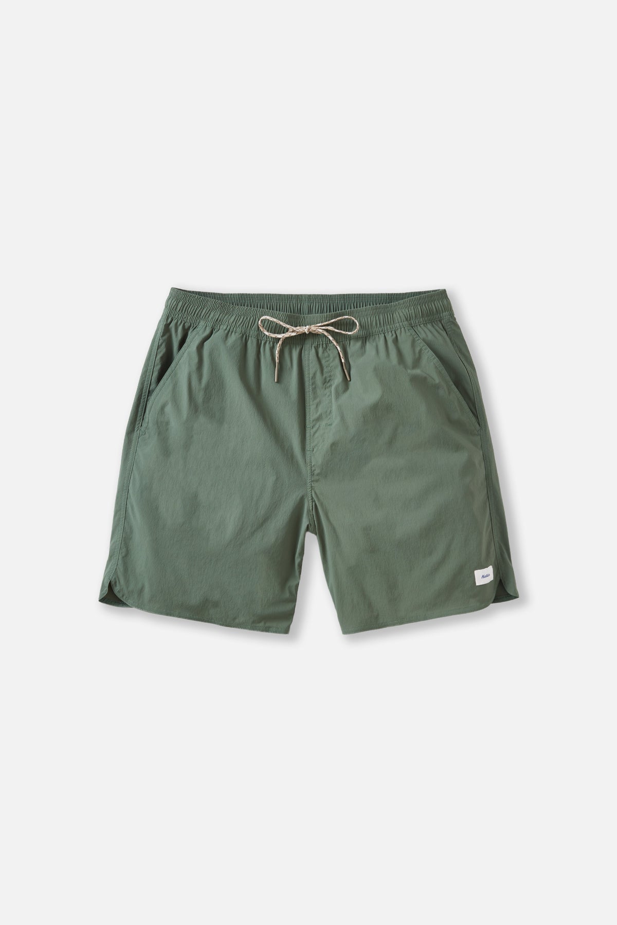 Green shorts with a drawstring on a white background