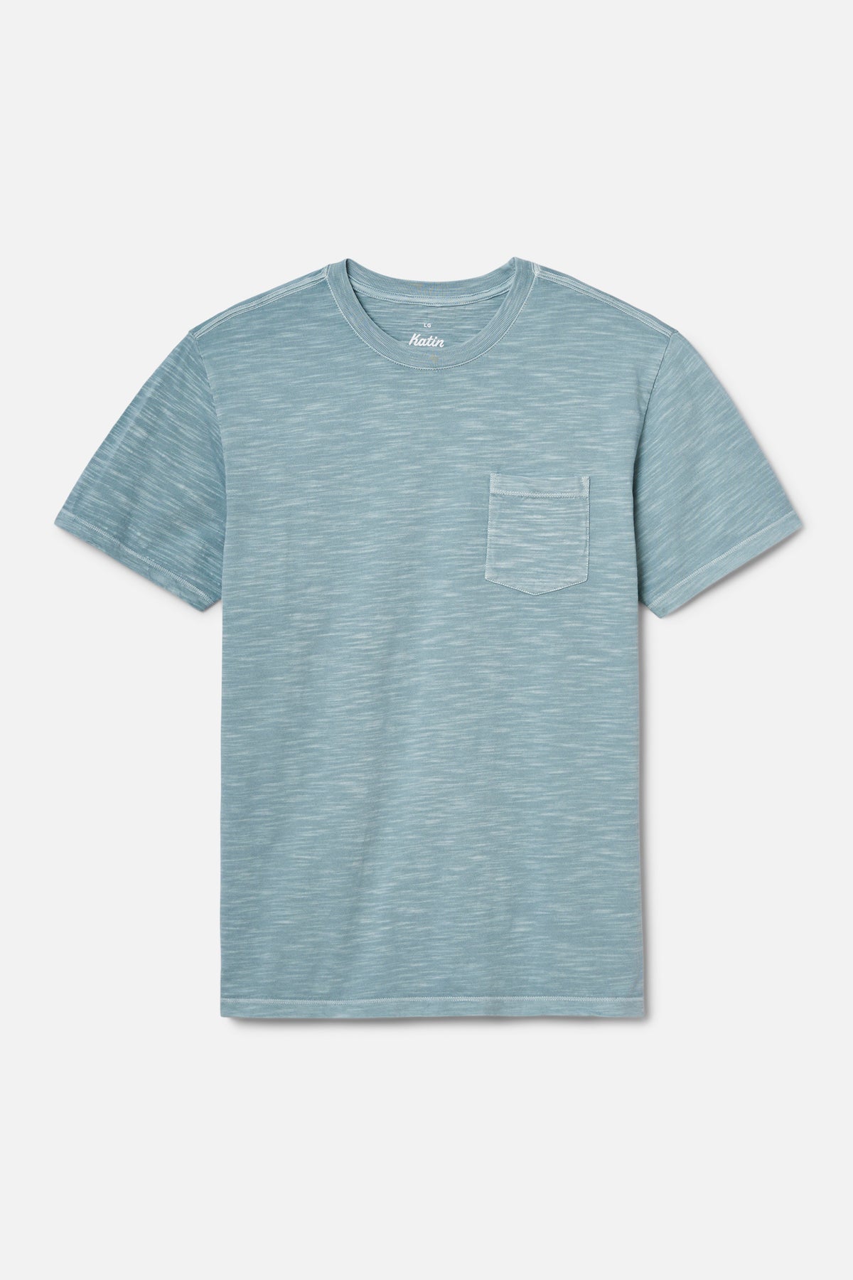 Blue t-shirt with a pocket on a light gray background
