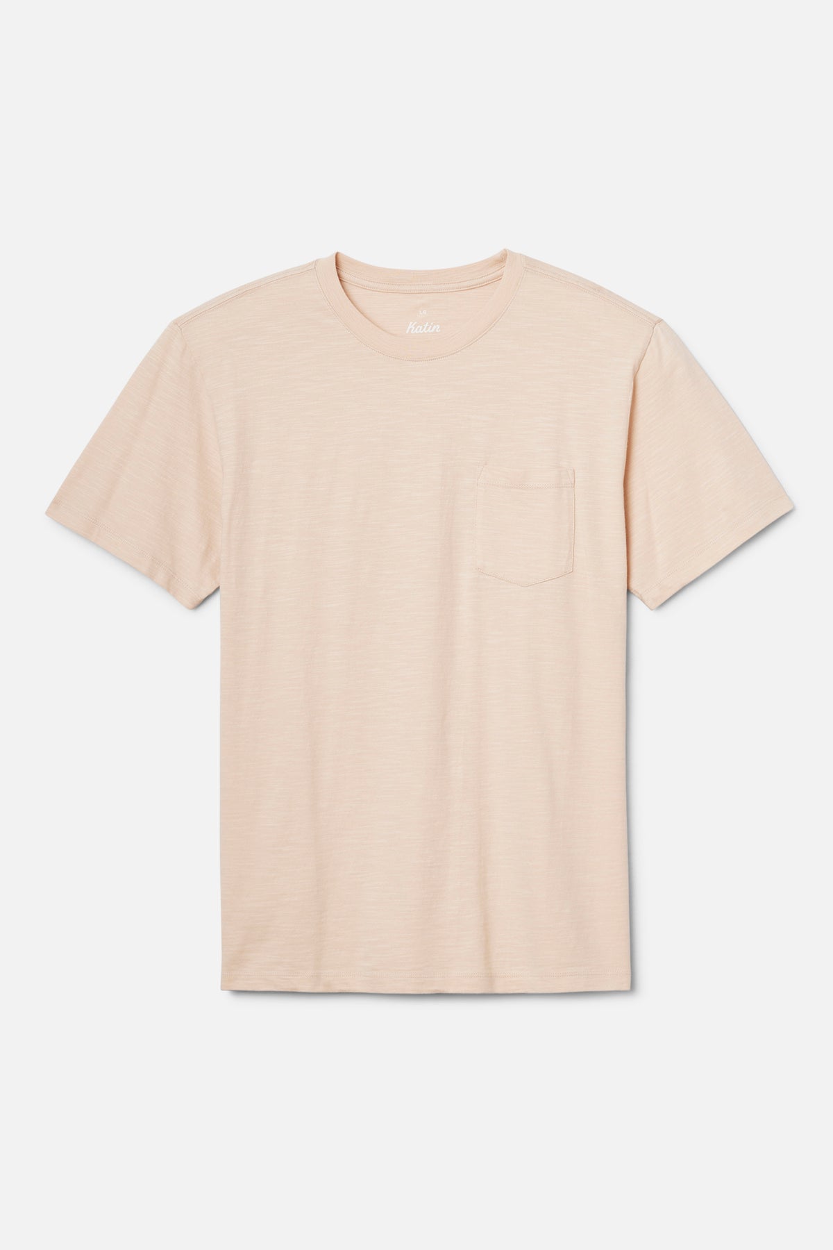 Beige t-shirt with front pocket on a white background