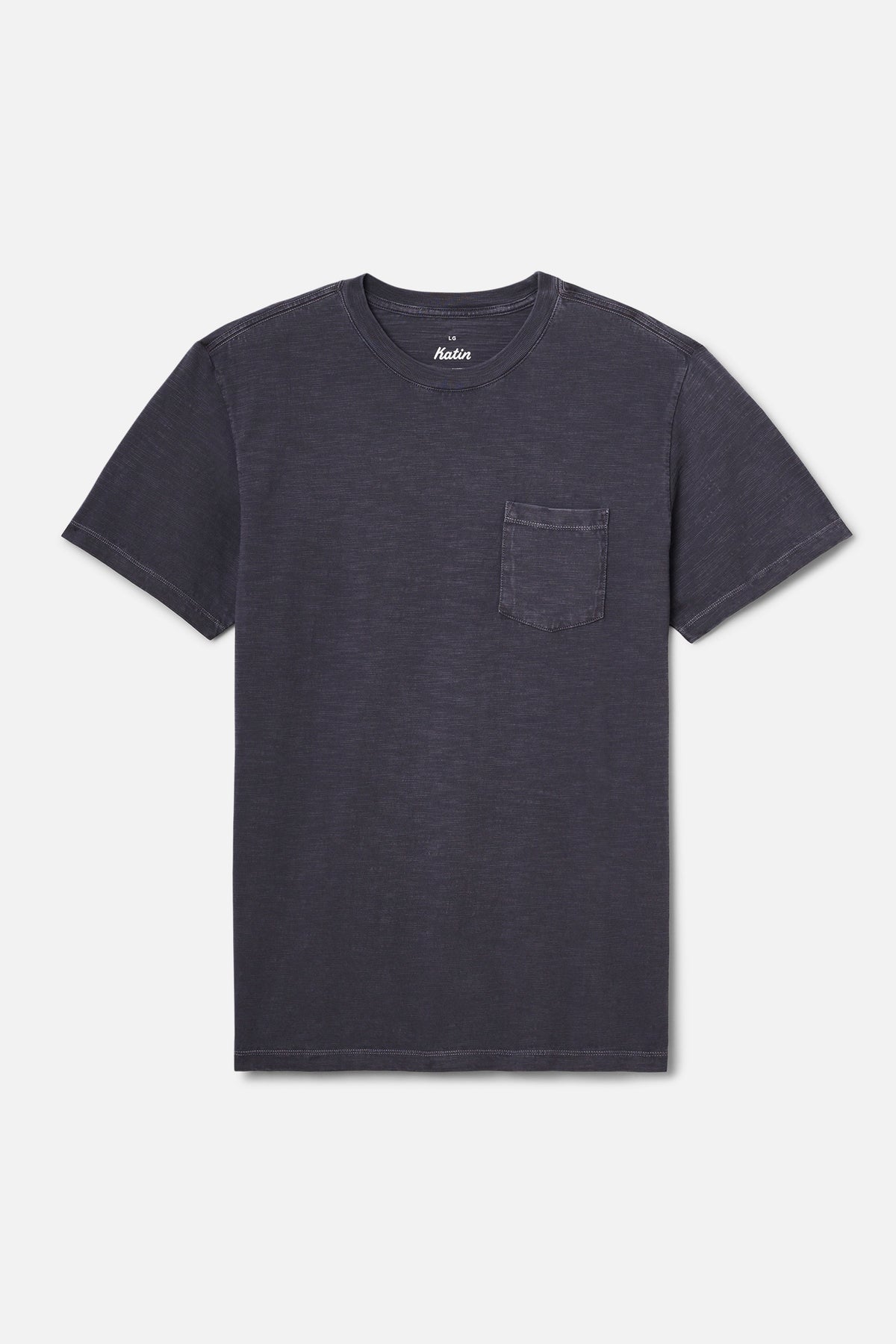 Black t-shirt with a pocket on a light gray background