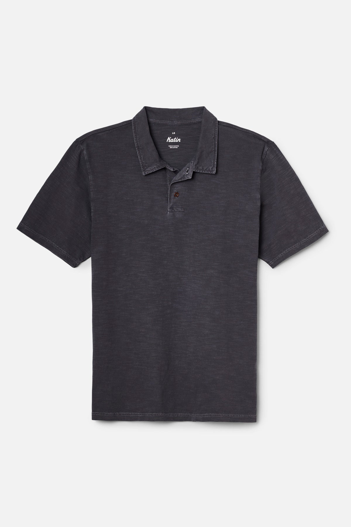Dark gray polo shirt on a light gray background