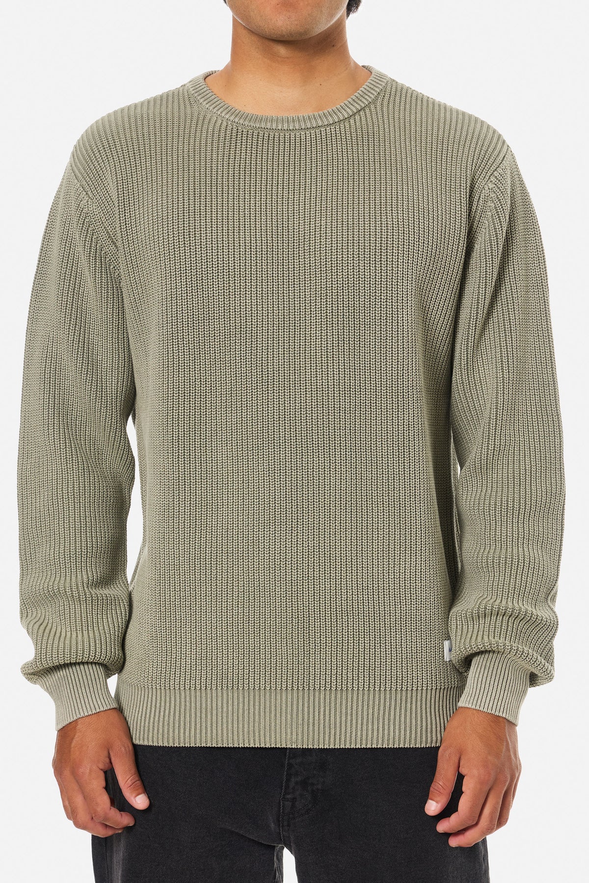 Katin Swell Sweater in Moss, on model, front #color_moss