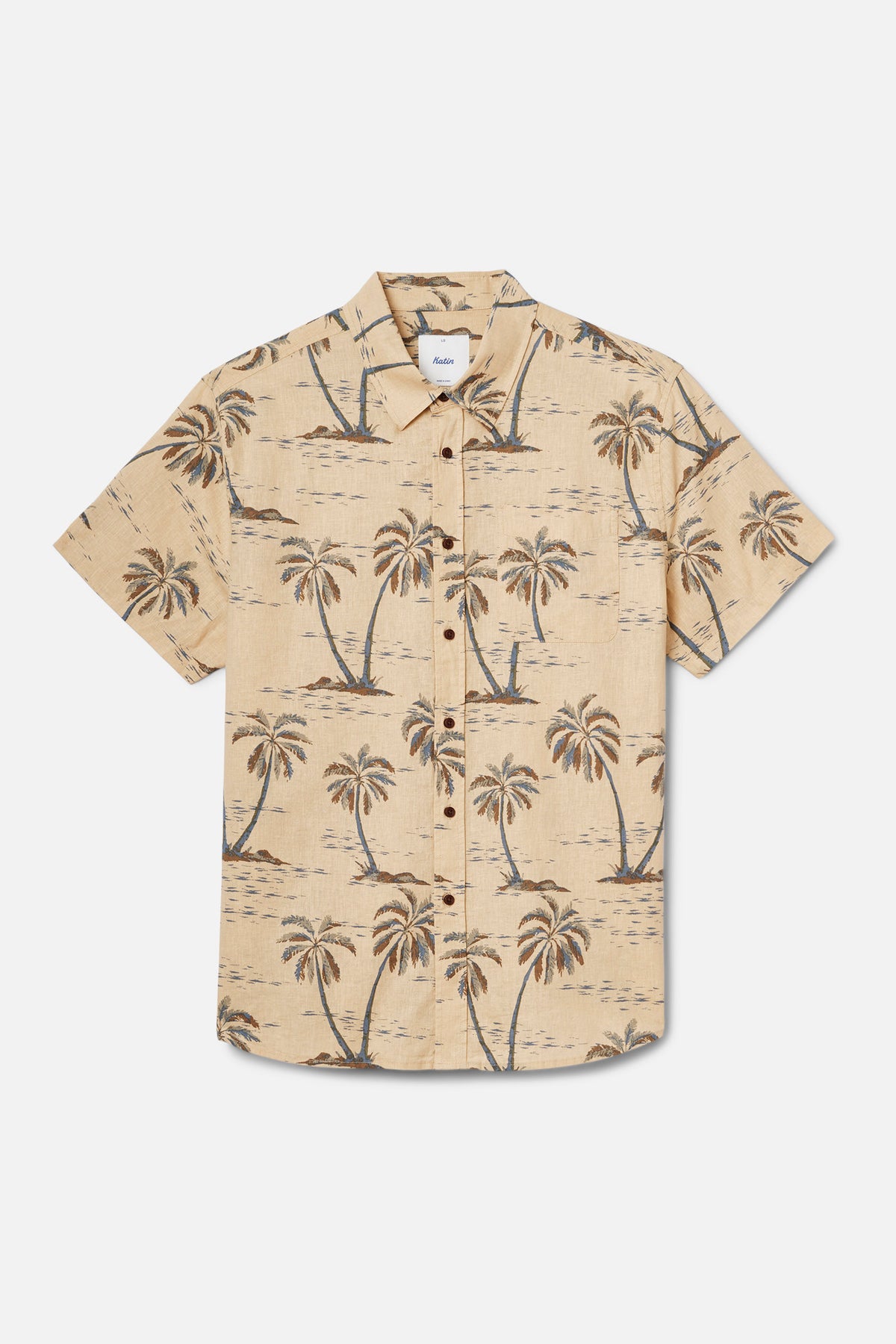 Beige shirt with palm tree pattern on a white background