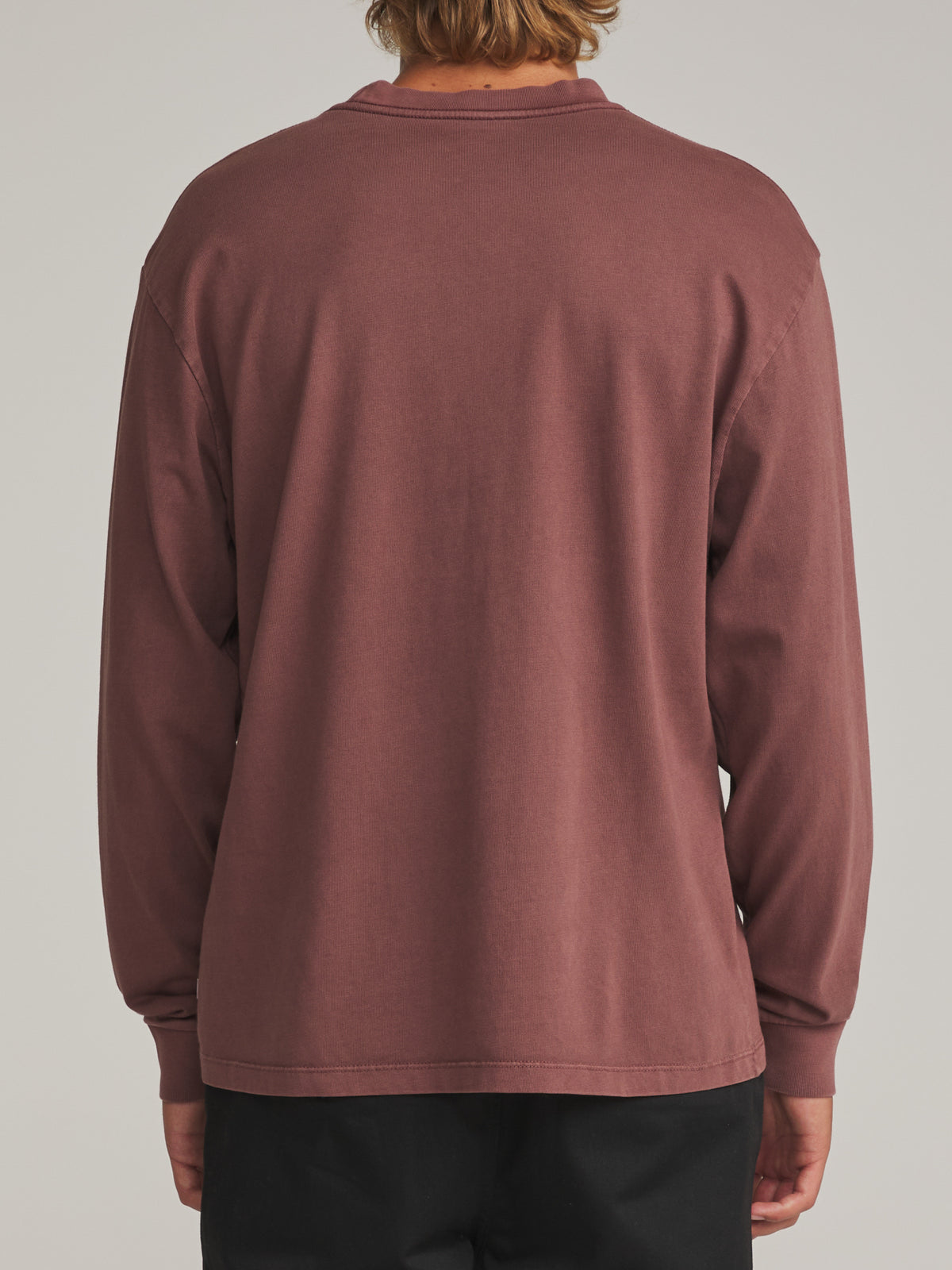 Katin Box Fit LS Tee in French Roast Vintage Wash - worn on model, back