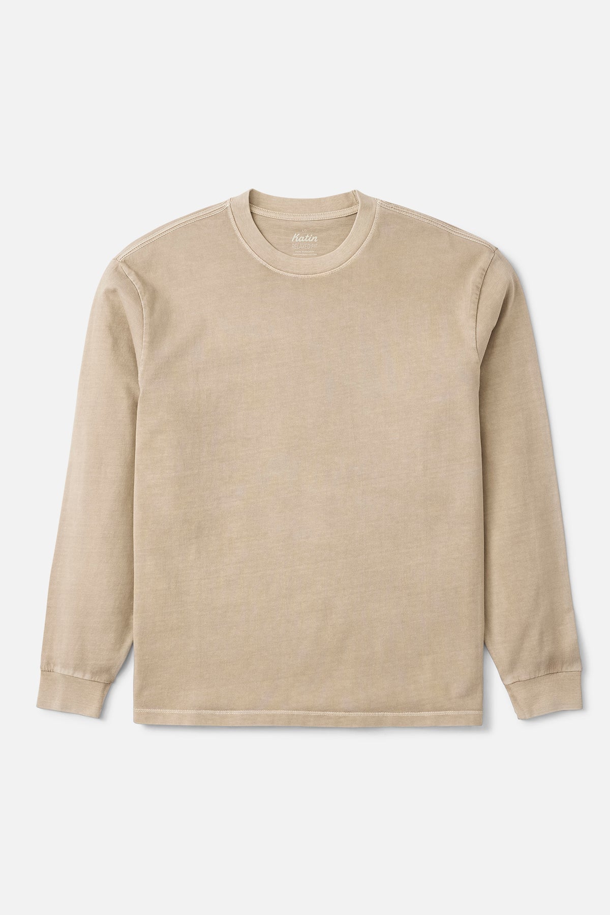 Katin Box Fit LS Tee in Taupe Vintage Wash - front view