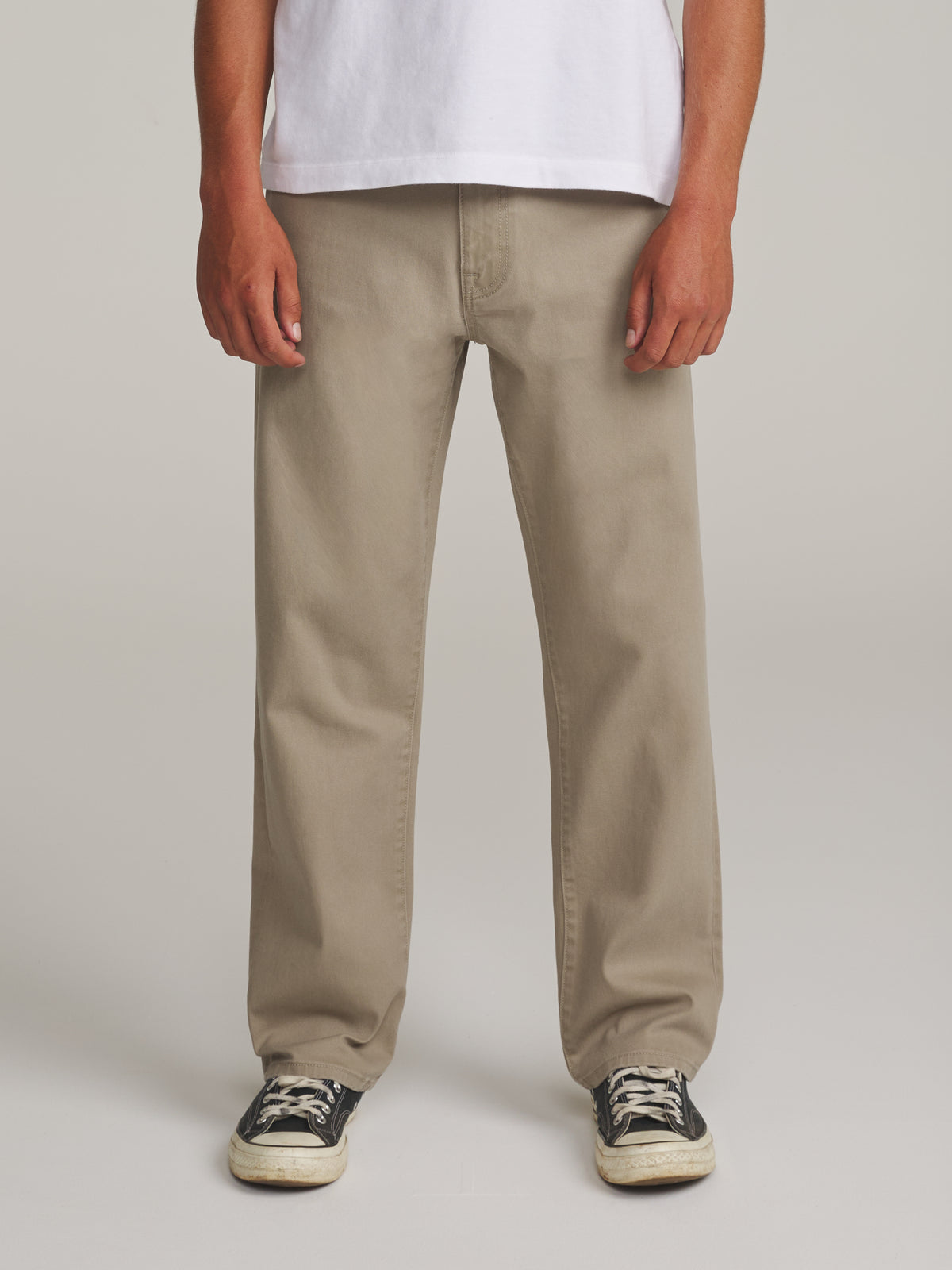 Katin George 64 Relaxed Bull Denim in Vintage Khaki - worn on model, front
