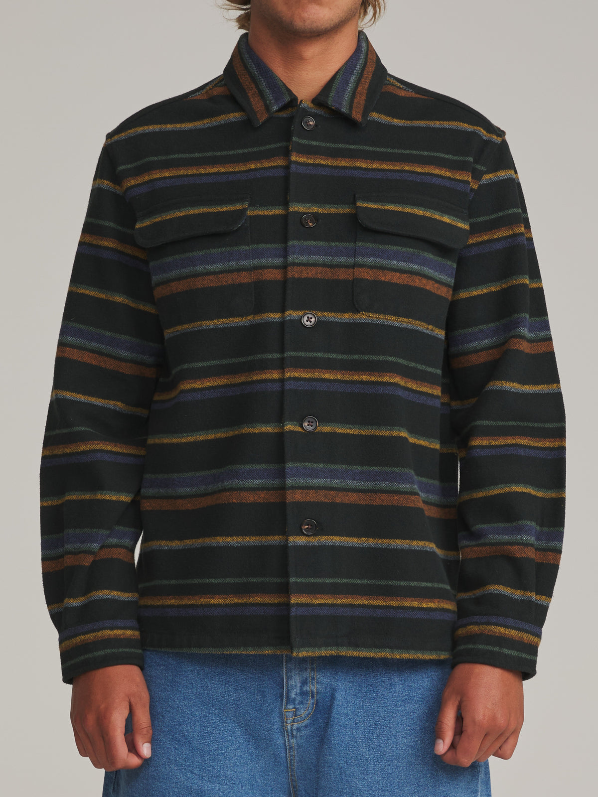Katin Shiloh Flannel in Black - worn on model, front