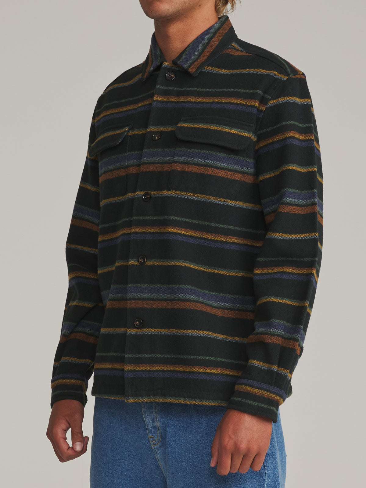 Katin Shiloh Flannel in Black - worn on model, side