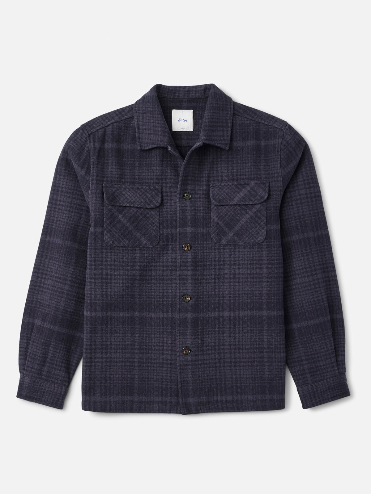 Katin Shiloh Flannel in Navy Plaid heavyweight flannel, flat, front #color_navy plaid