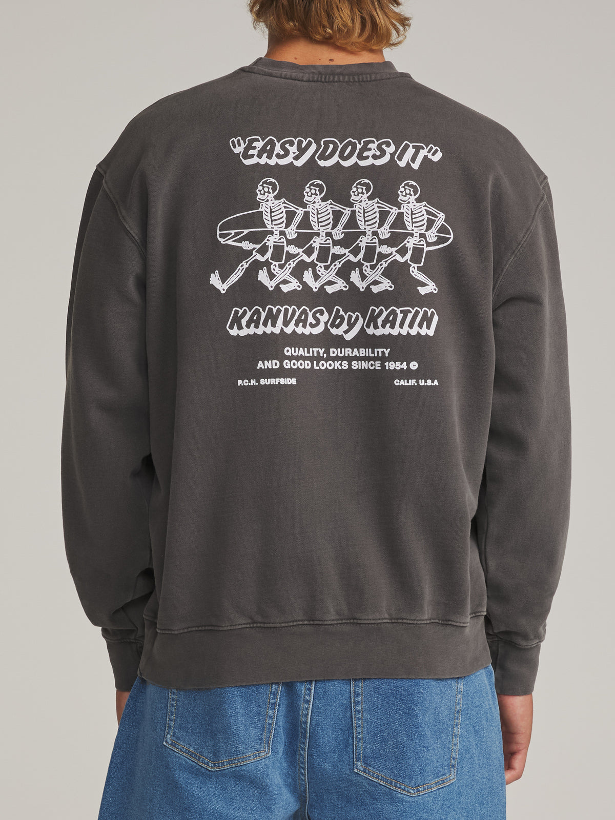 Katin Bones Crew in Lead Vintage Wash - worn on model, back