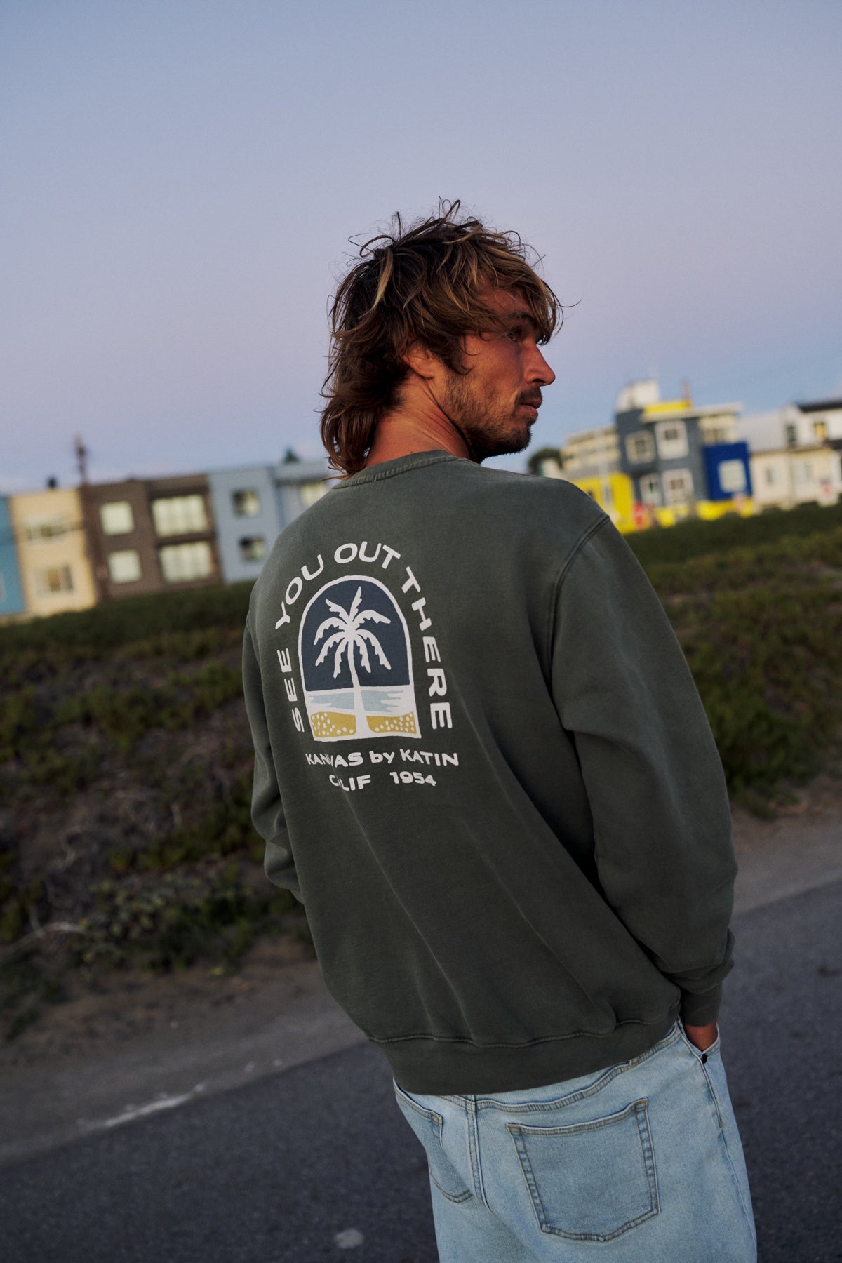 Katin Passage Crew in Clover Vintage Wash - lifestyle