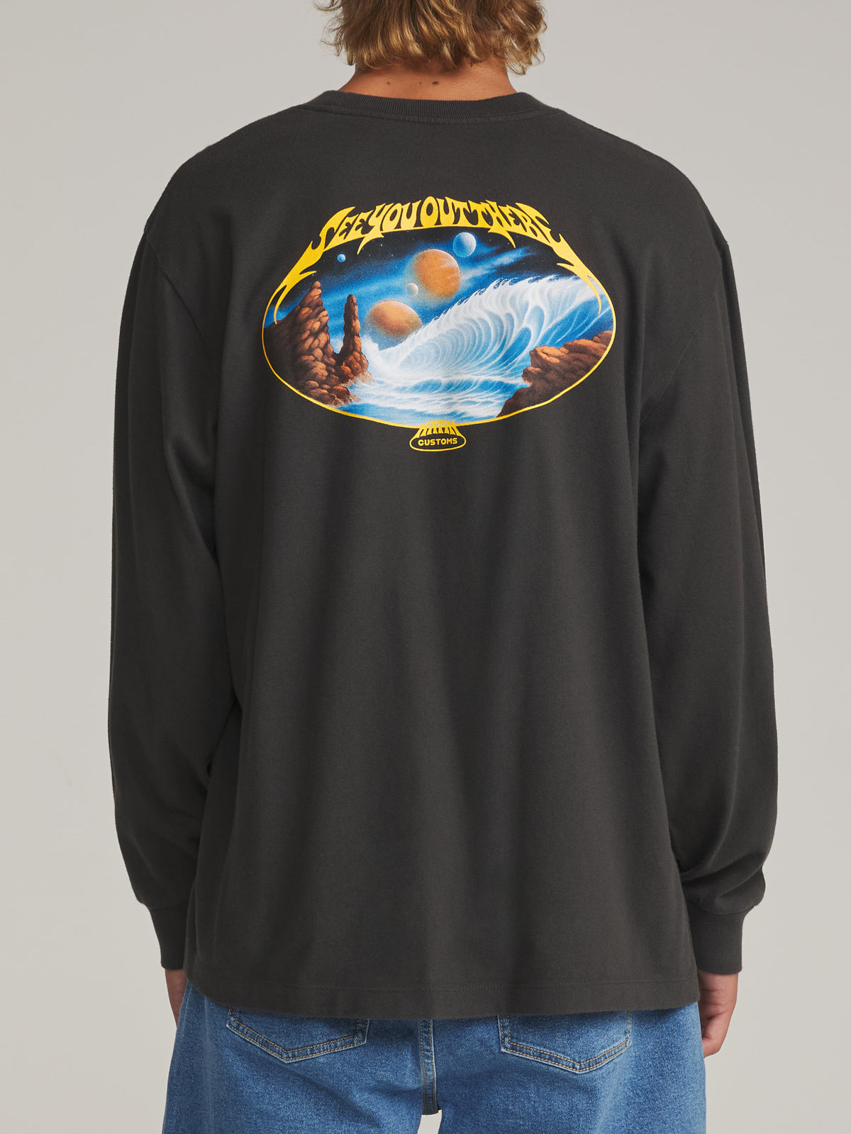 Katin Voyager Box Fit Ls Tee in Black Wash - worn on model, back