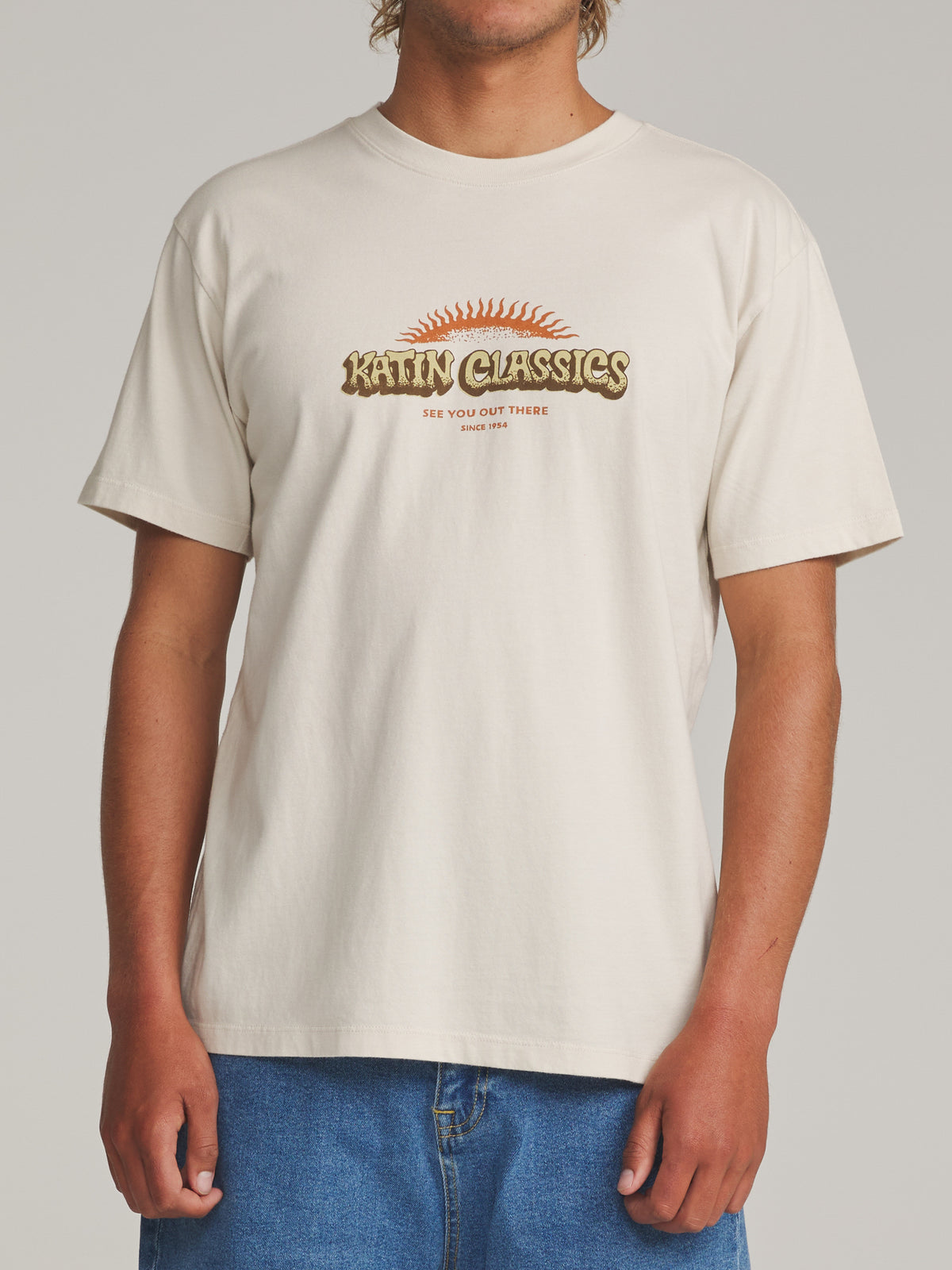 Katin Glow Tee in Vintage White - worn on model, front