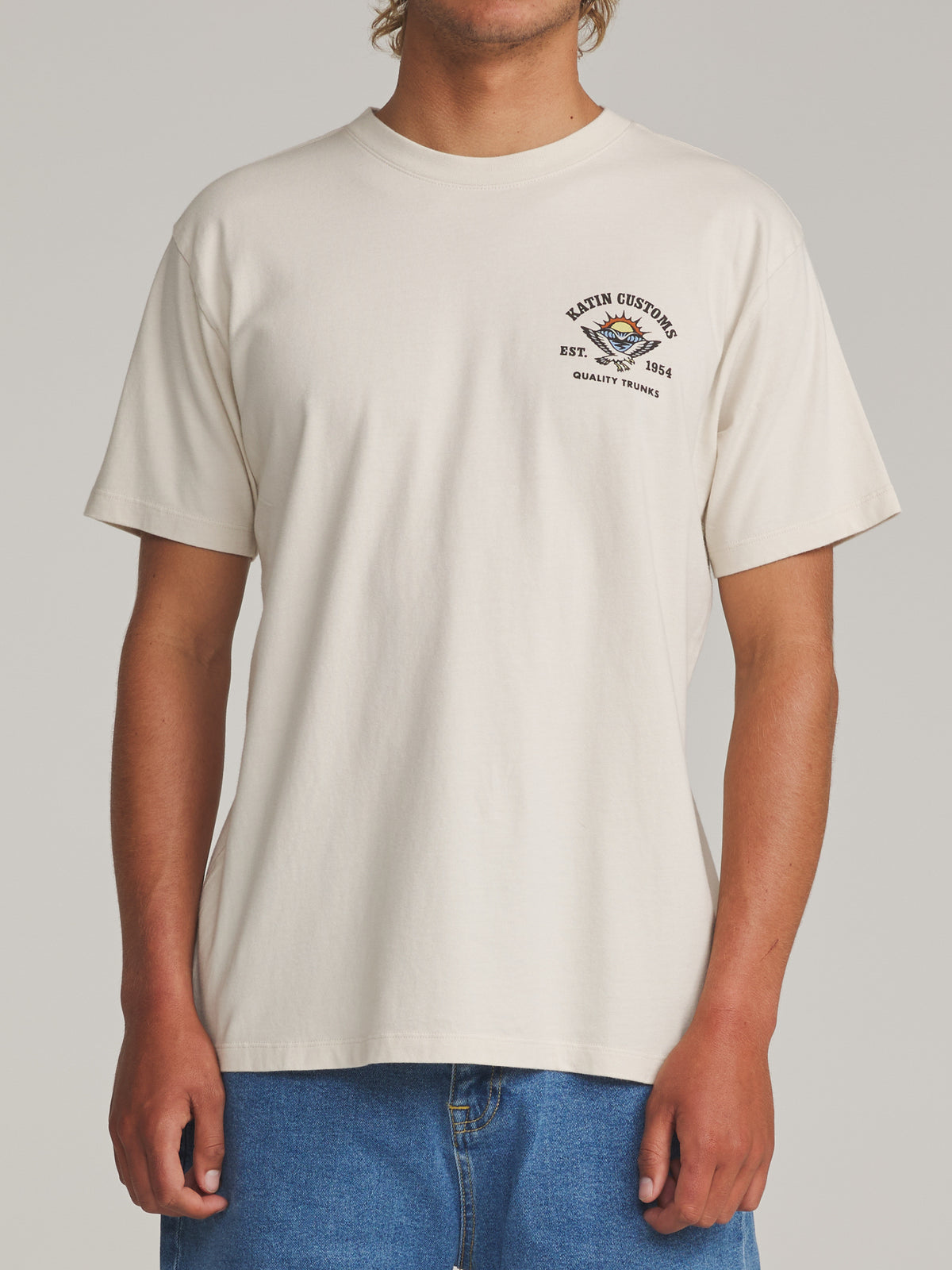 Katin Herman Tee in Vintage White - worn on model, front