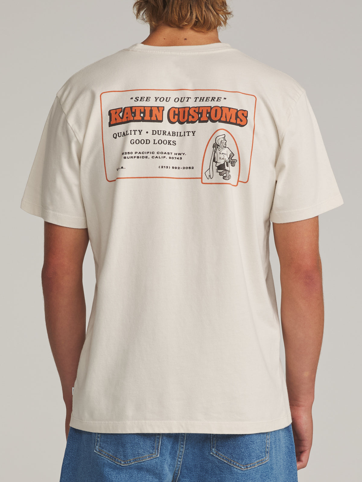 Katin Lorry Tee in Vintage White - worn on model, back