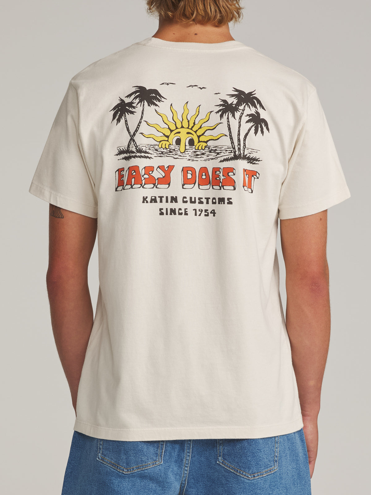 Katin Middles Tee in Vintage White - worn on model, back