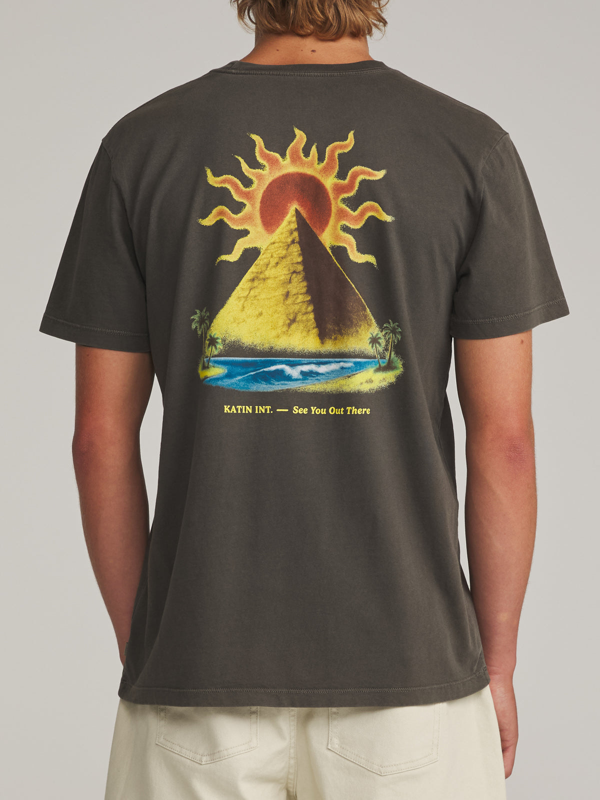Katin Rising Tee in Lead Vintage Wash - worn on model, back