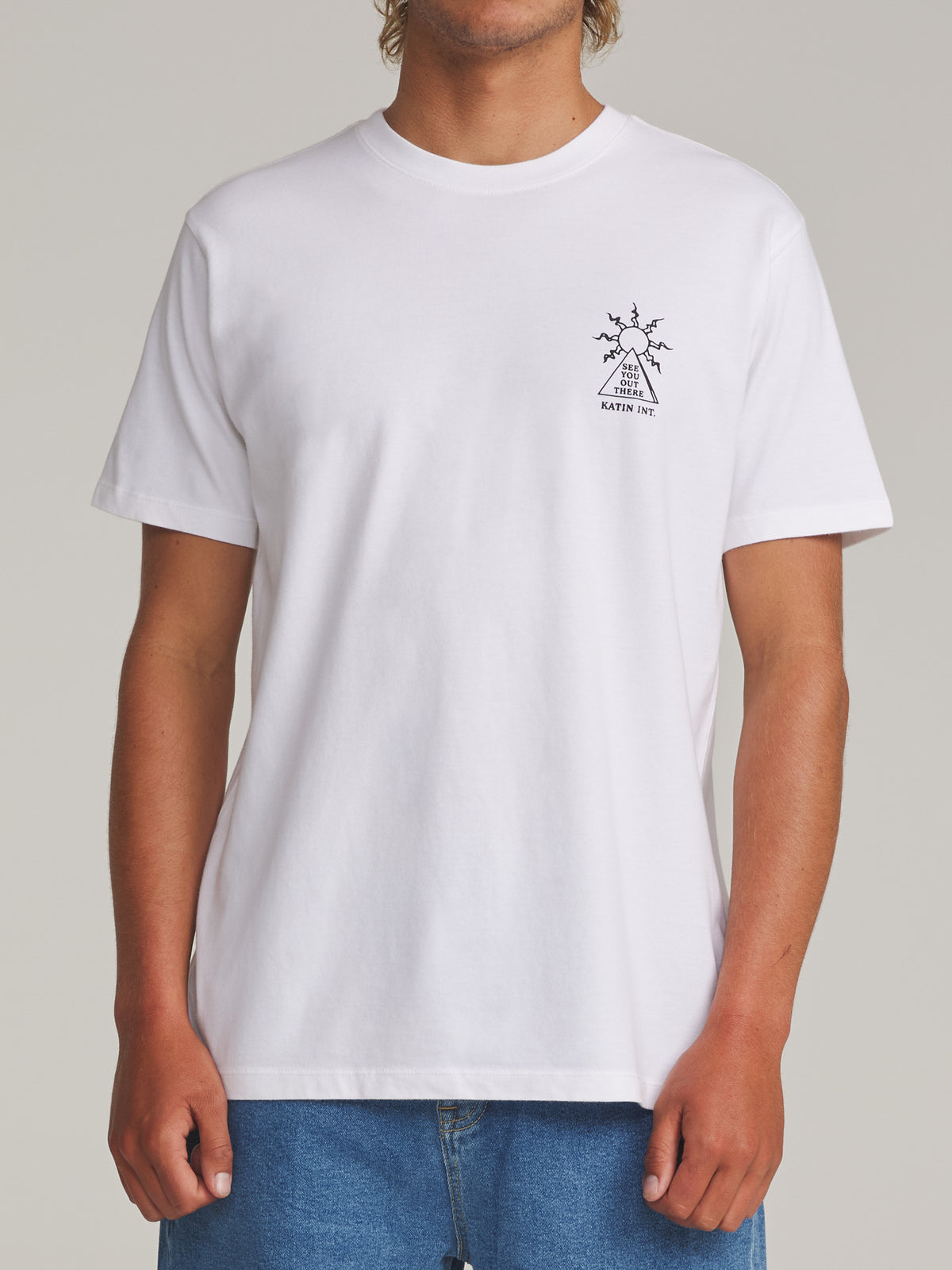 Katin Rising Tee in White - worn on model, front