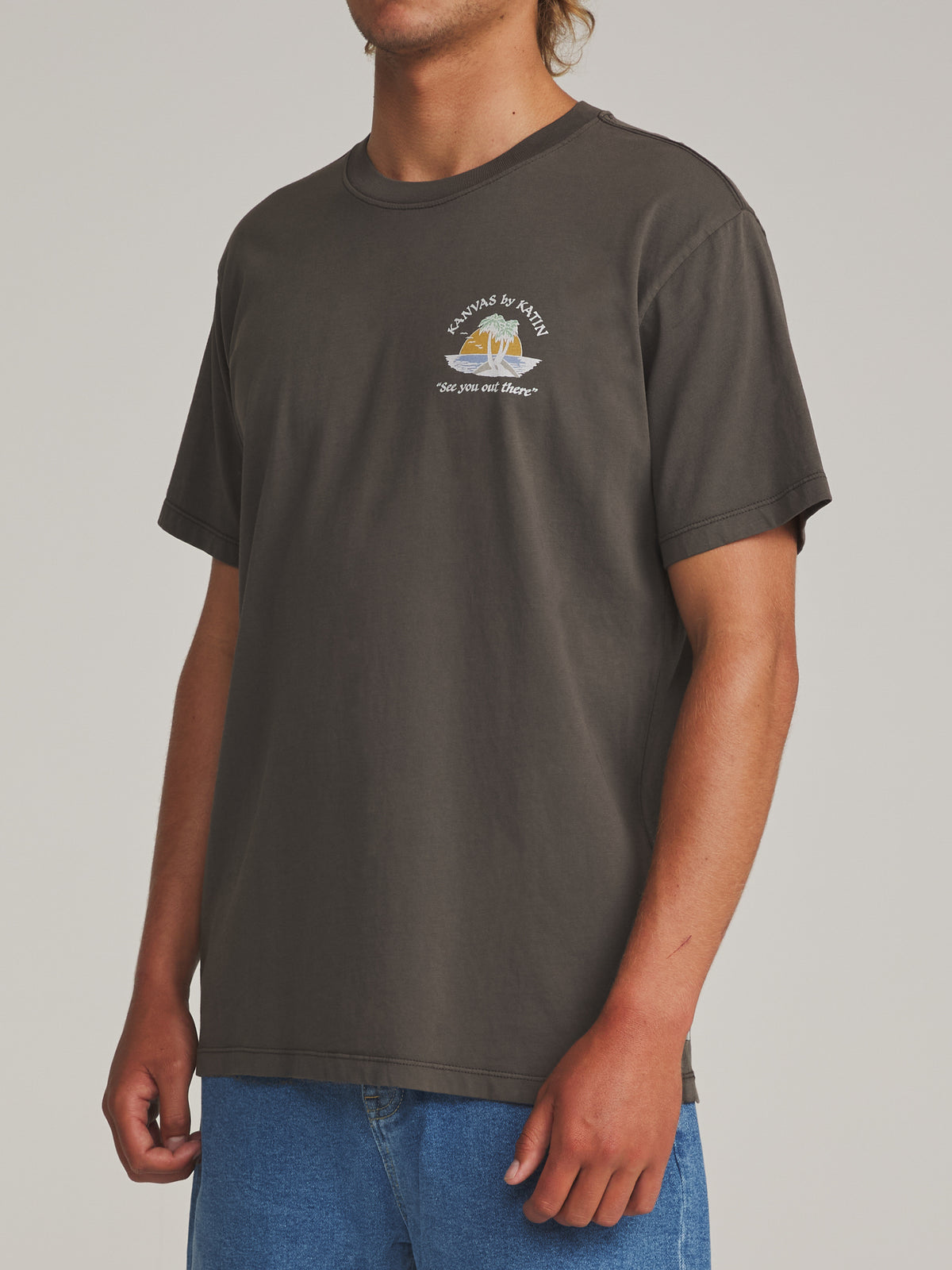 Katin Salina Tee in Lead Vintage Wash - worn on model, side