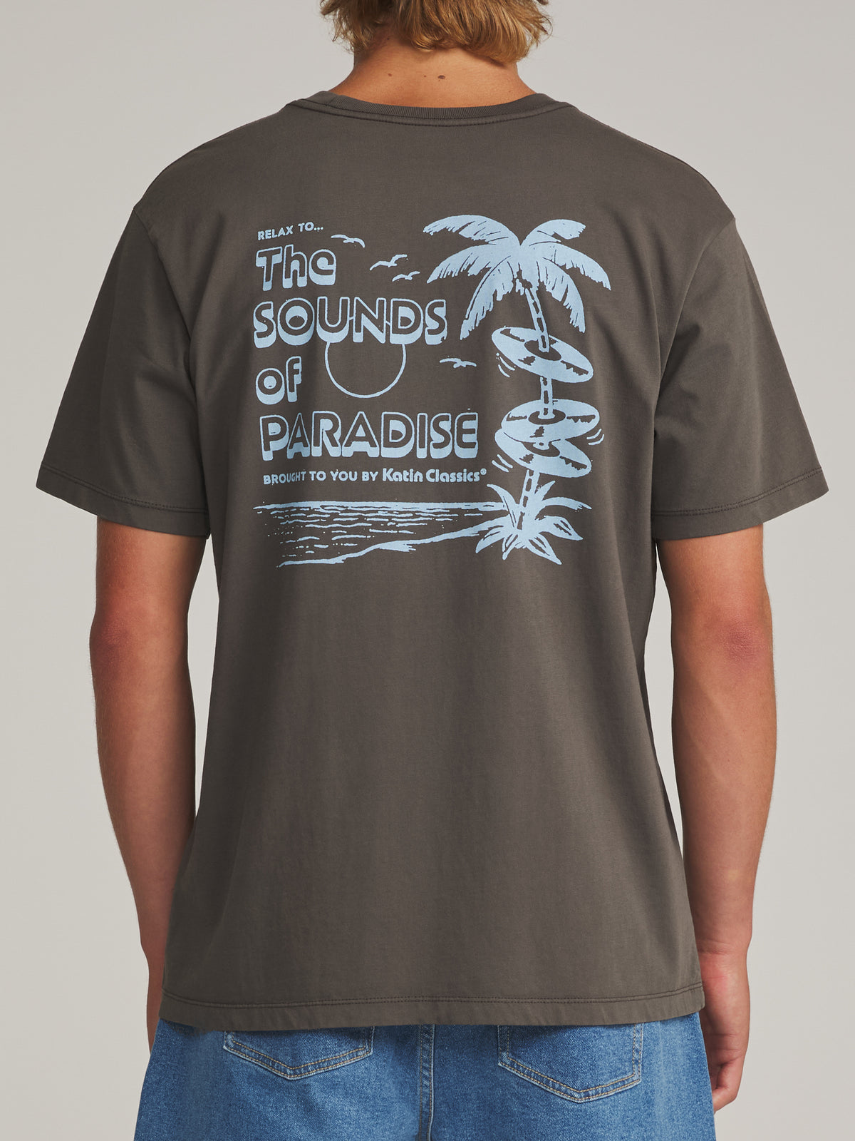Katin Sonics Tee in Lead Vintage Wash - worn on model, back