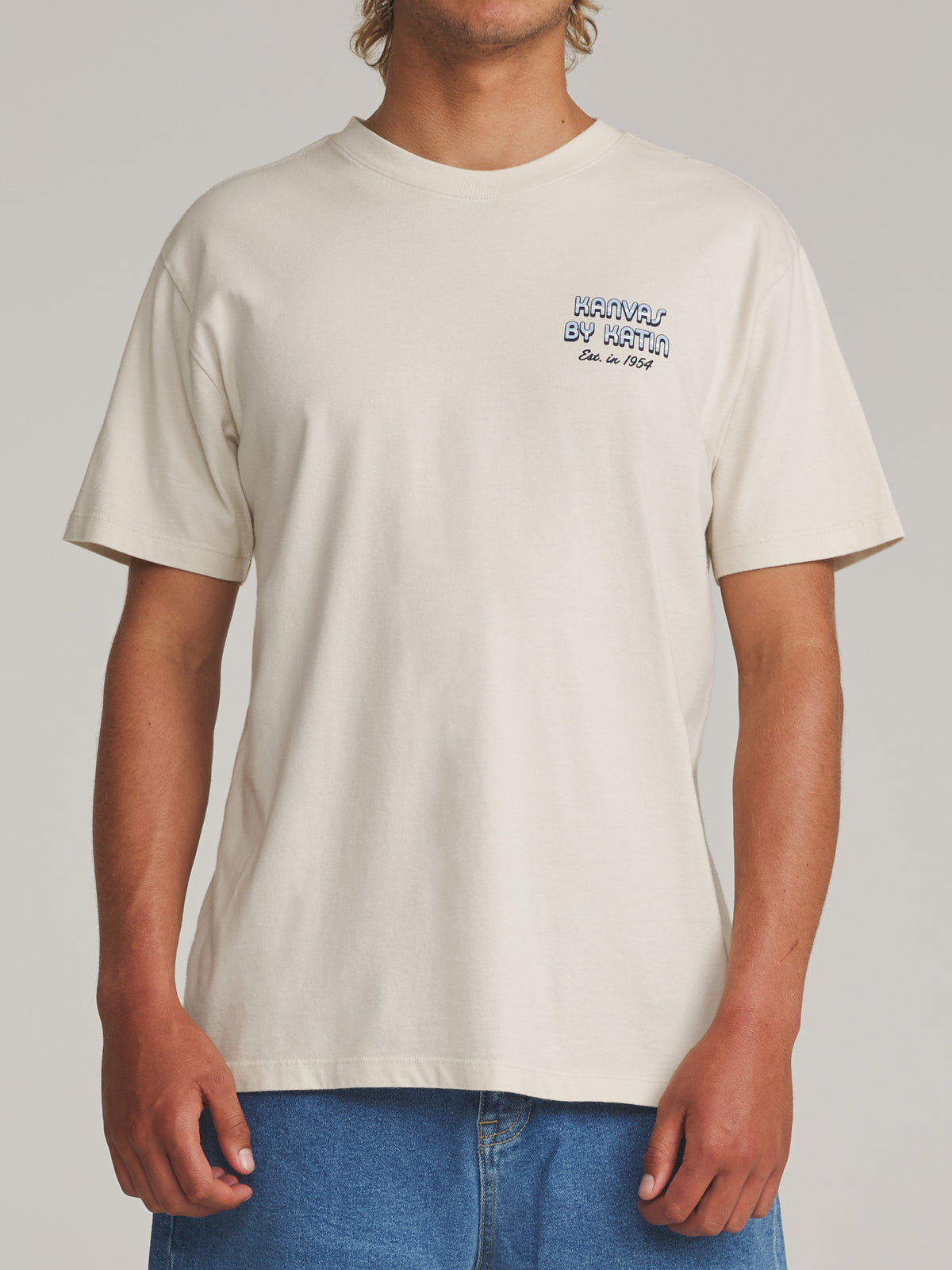 Katin Yesterday Tee in Vintage White - worn on model, front