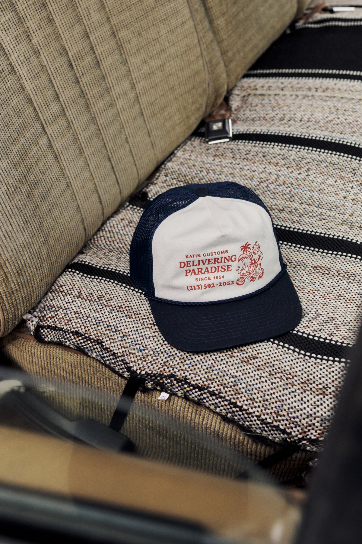 Katin Wheeler Trucker Hat in White/Navy - lifestyle