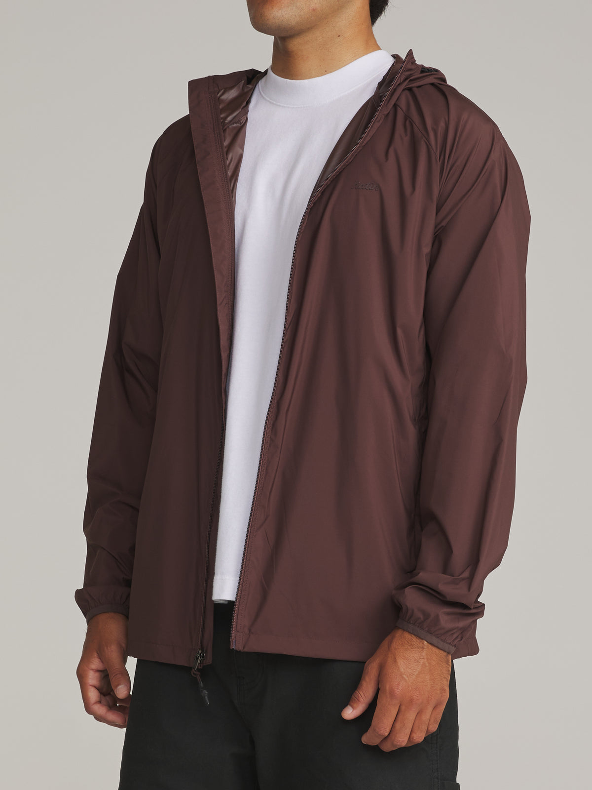 Katin OTG Shadow Jacket in French Roast - worn on model, side