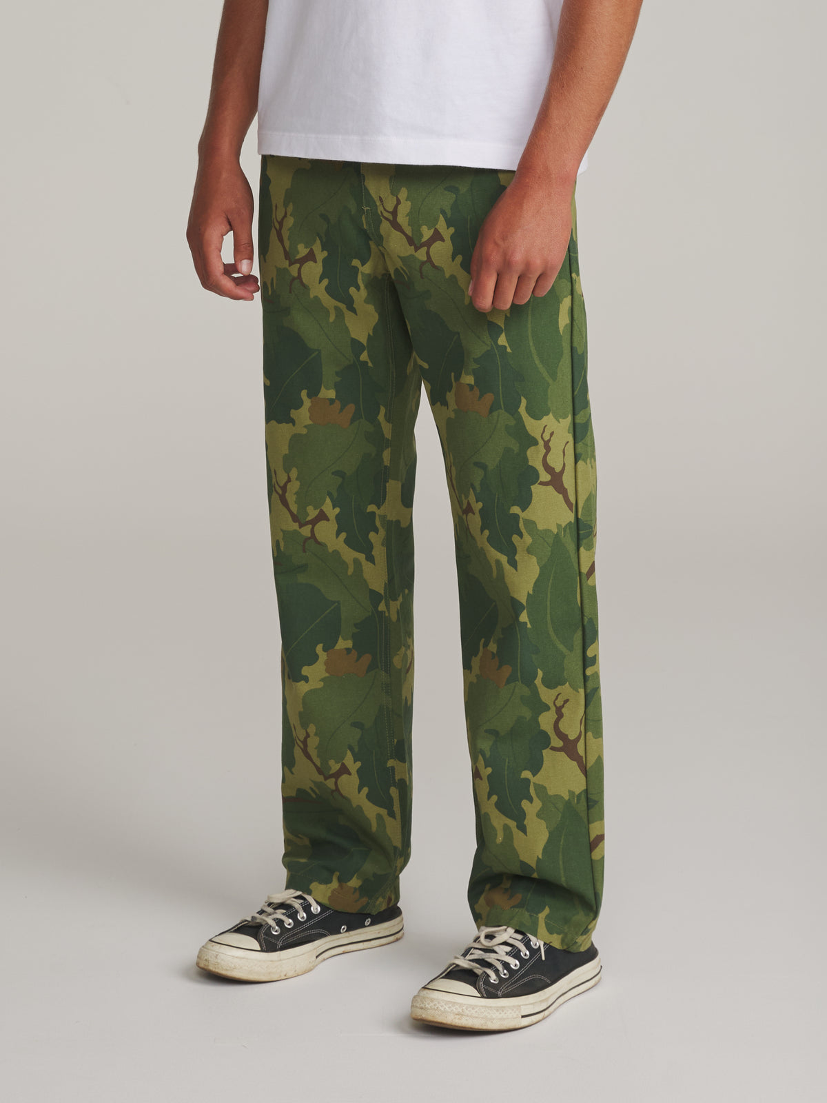 Katin Deck Pant in Camo - worn on model, side