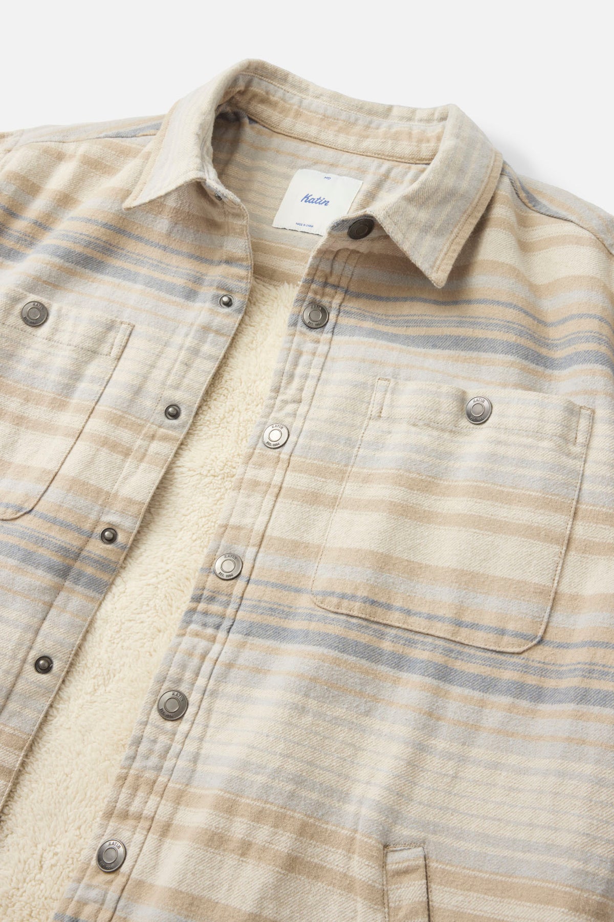 Katin Harold Stripe Shirt Jacket in Sand - detail view