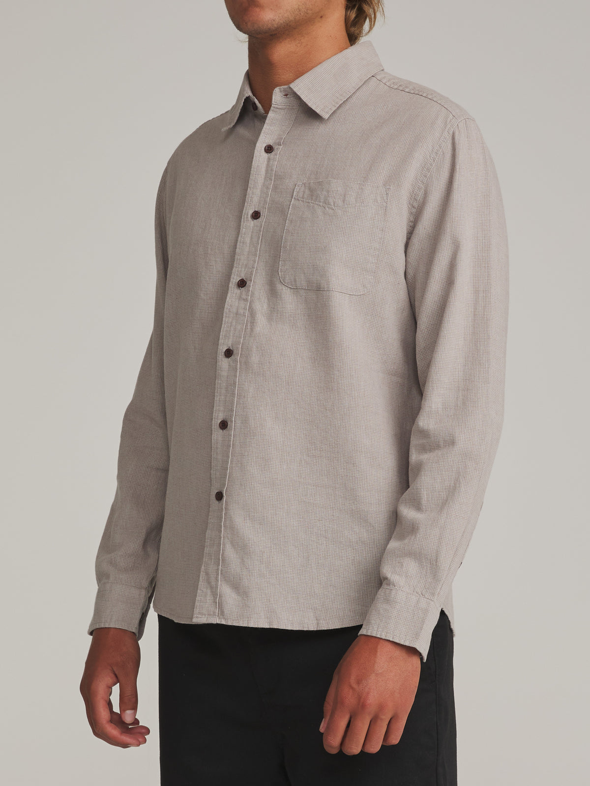 Katin Clyde Shirt in Tan - worn on model, side