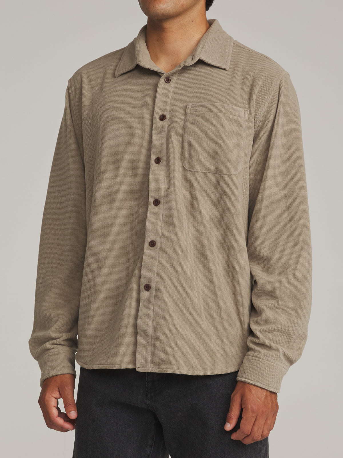 Katin Roland Shirt in Khaki - worn on model, side