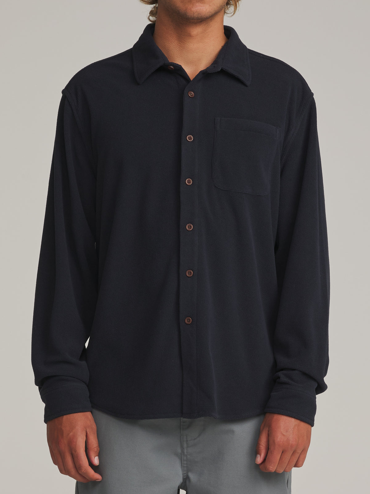 Katin Roland Shirt in Navy - worn on model, front