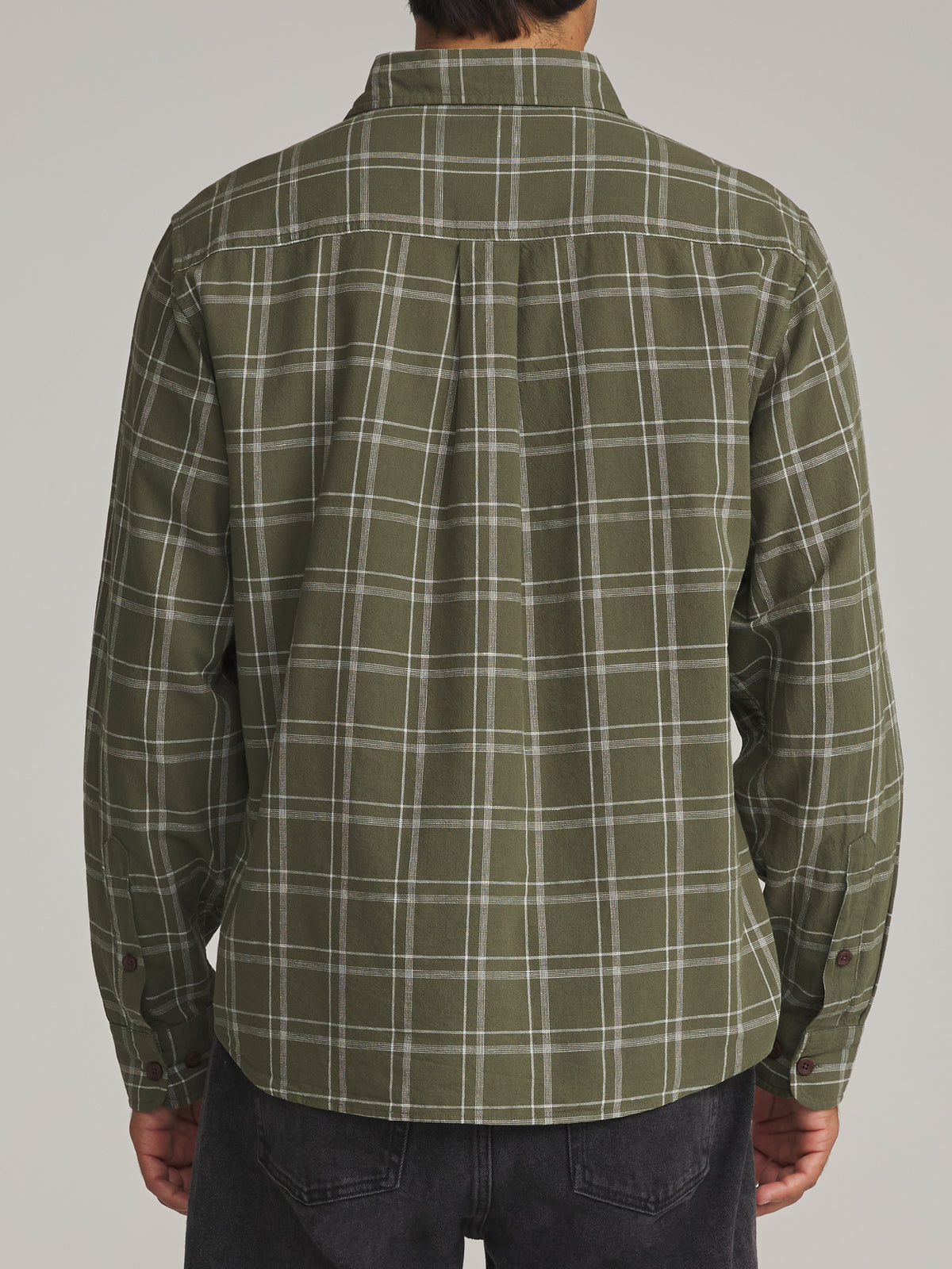 Katin Tack Shirt in Olive - worn on model, back