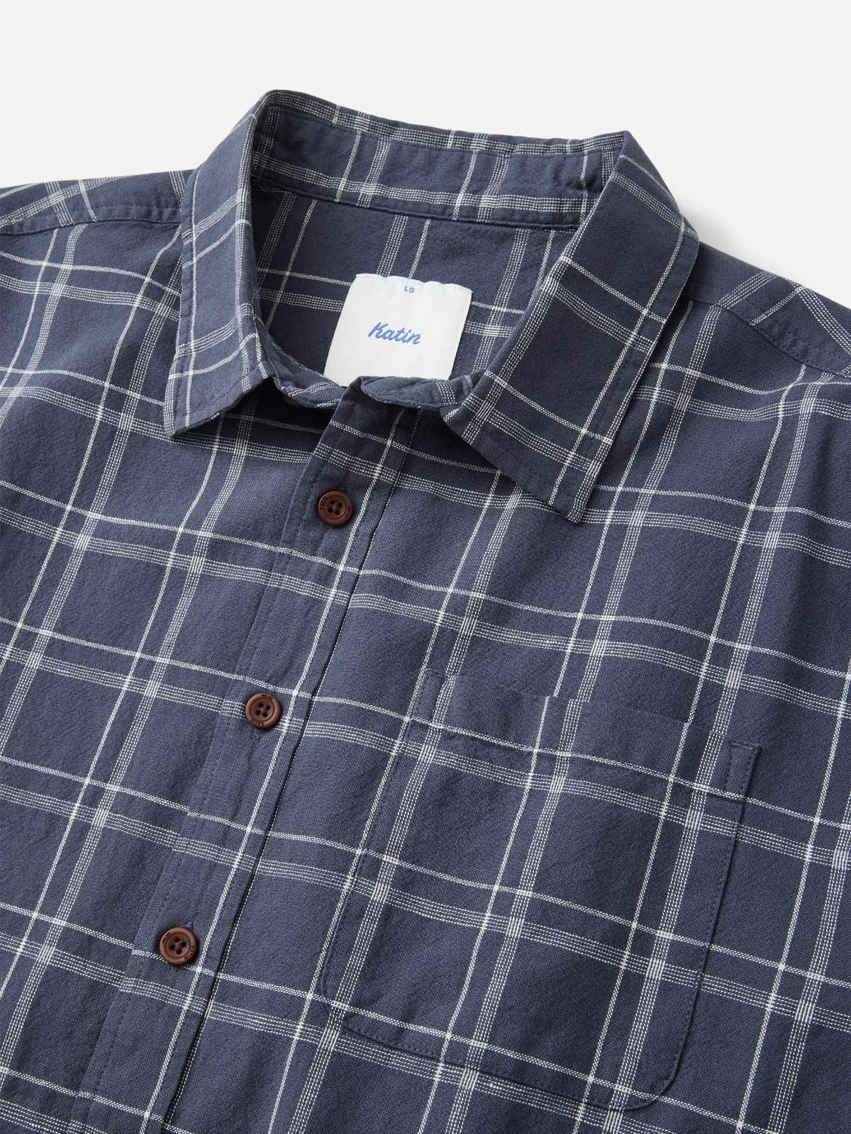 Katin Tack Shirt in Washed Blue with a simple two-color plaid, detail #color_washed blue