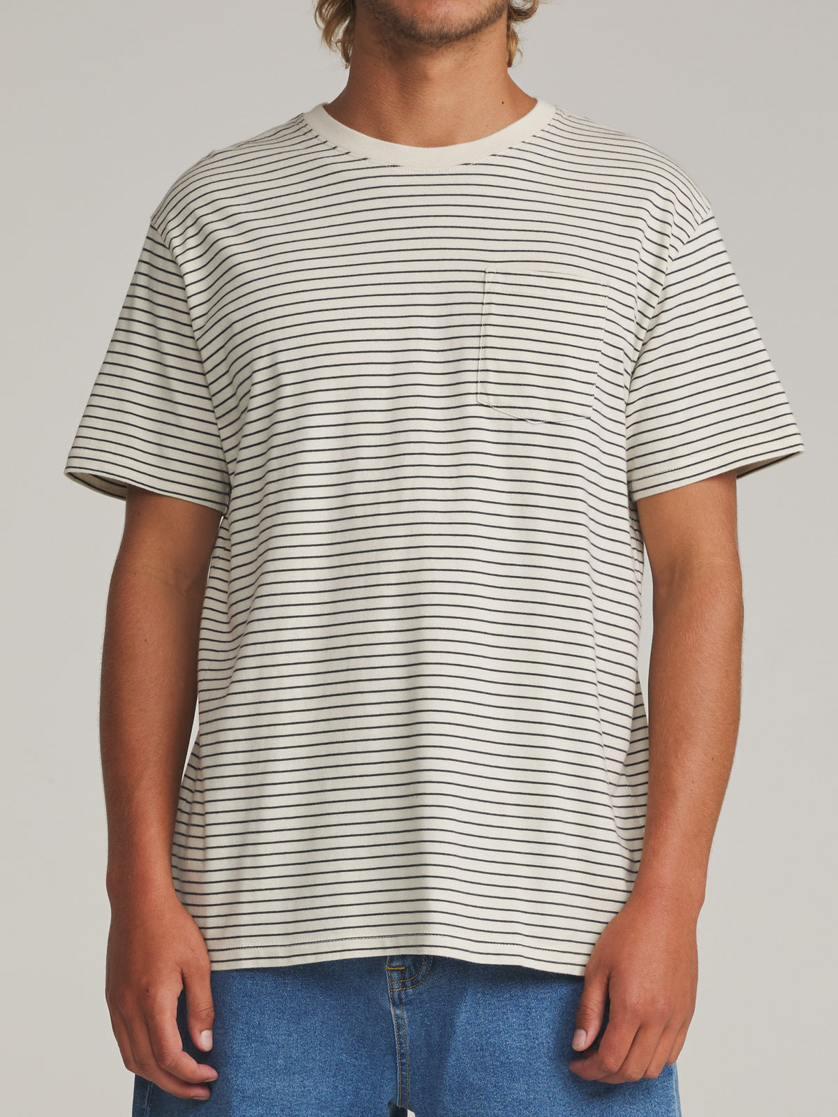 Katin Finley Pocket Tee in Vapor/Black Wash - worn on model, front