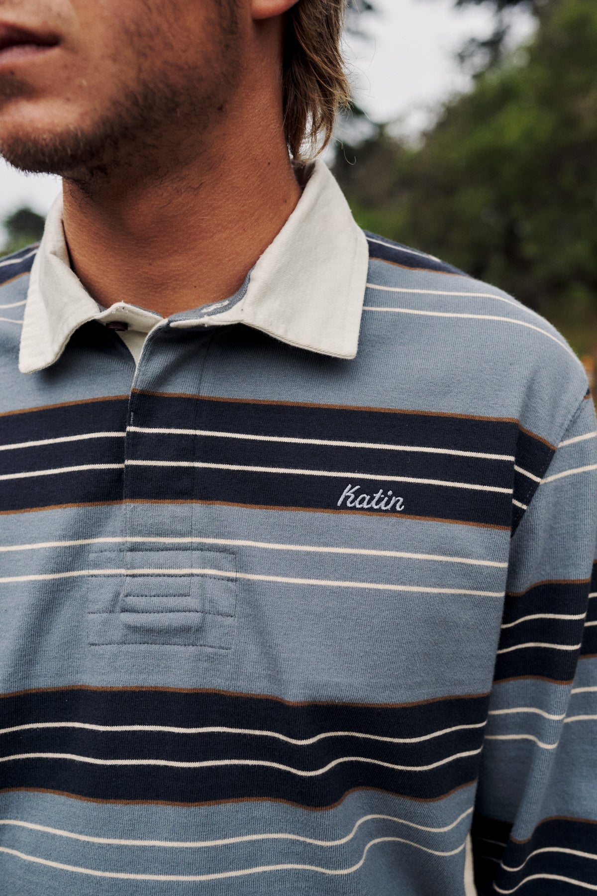 Katin Greg LS Rugby Polo in Storm Blue - lifestyle