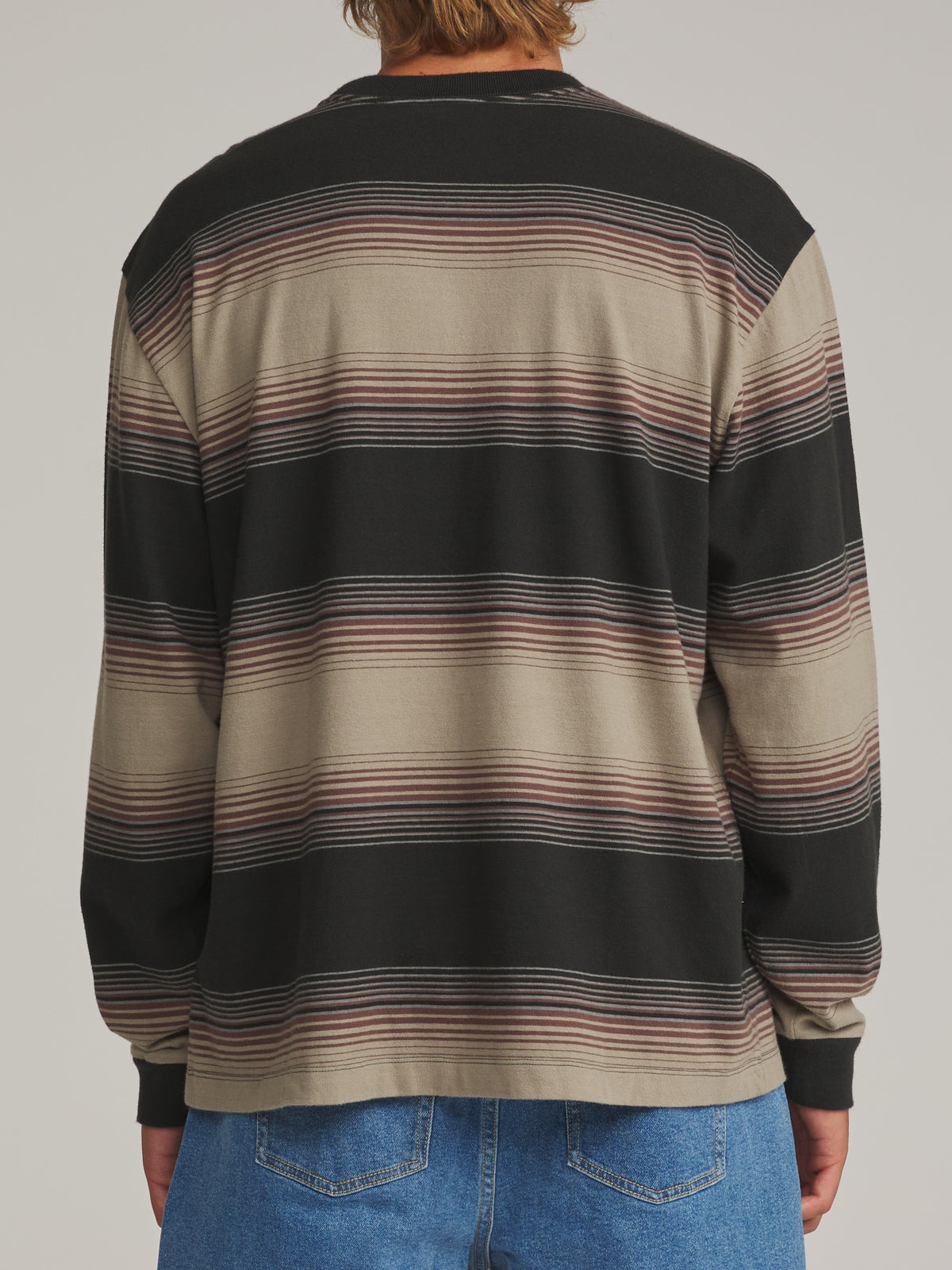 Katin Sunset Box Fit Ls Tee in Black - worn on model, back