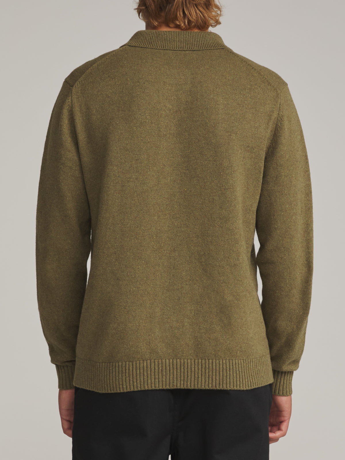 Katin Conor Sweater in Heather Olive - worn on model, back