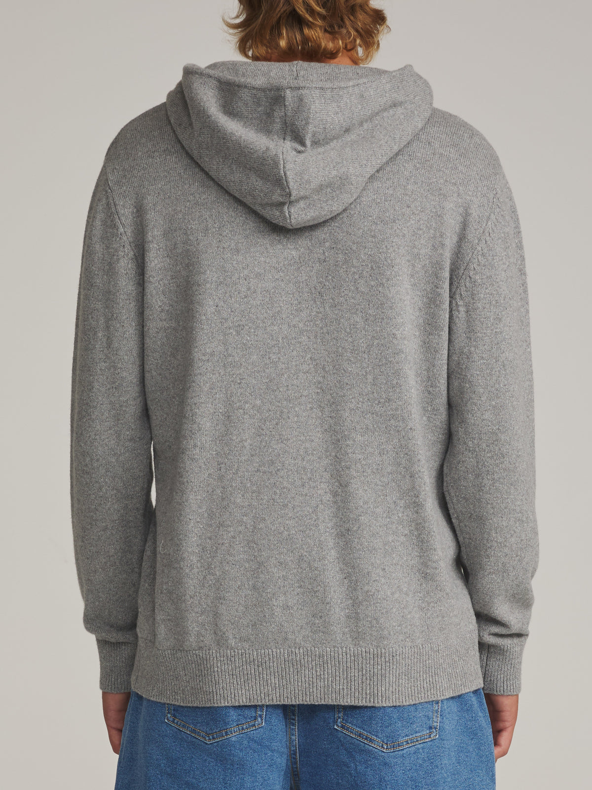 Katin Hayes Hooded Henley Sweater in Heather Gray - worn on model, back