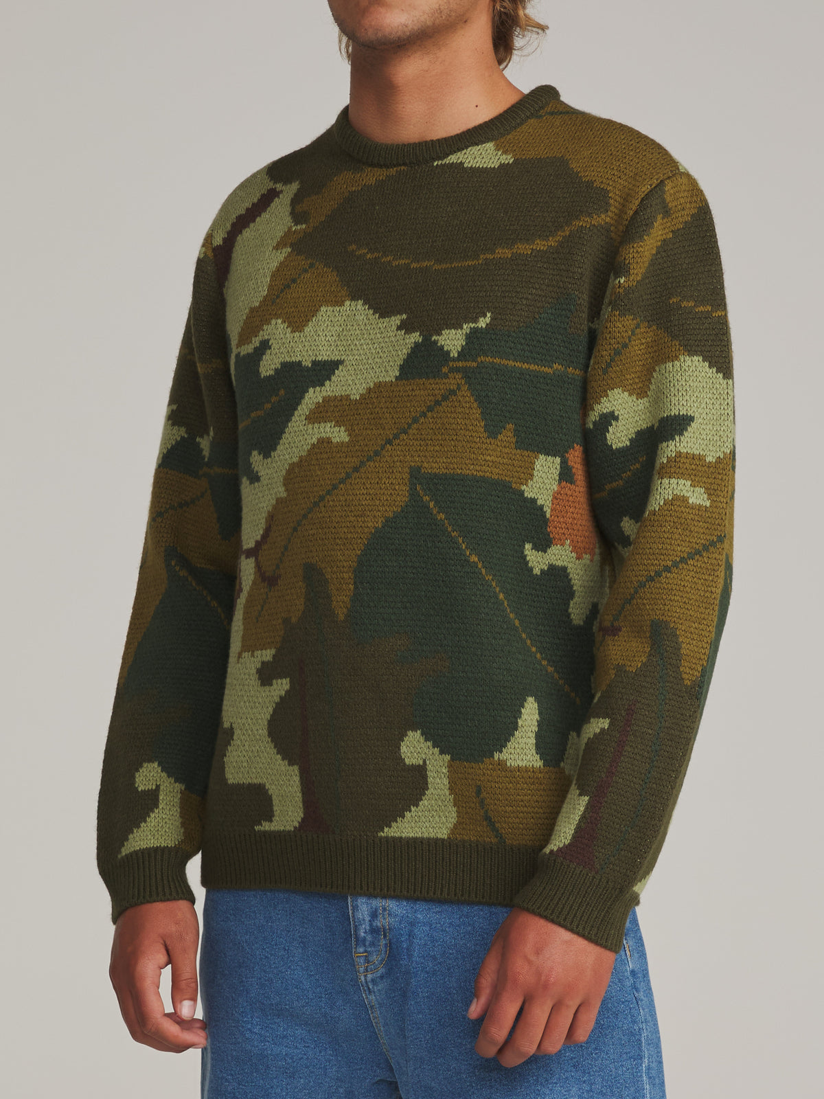 Katin Mitchell Sweater in Camo - worn on model, side